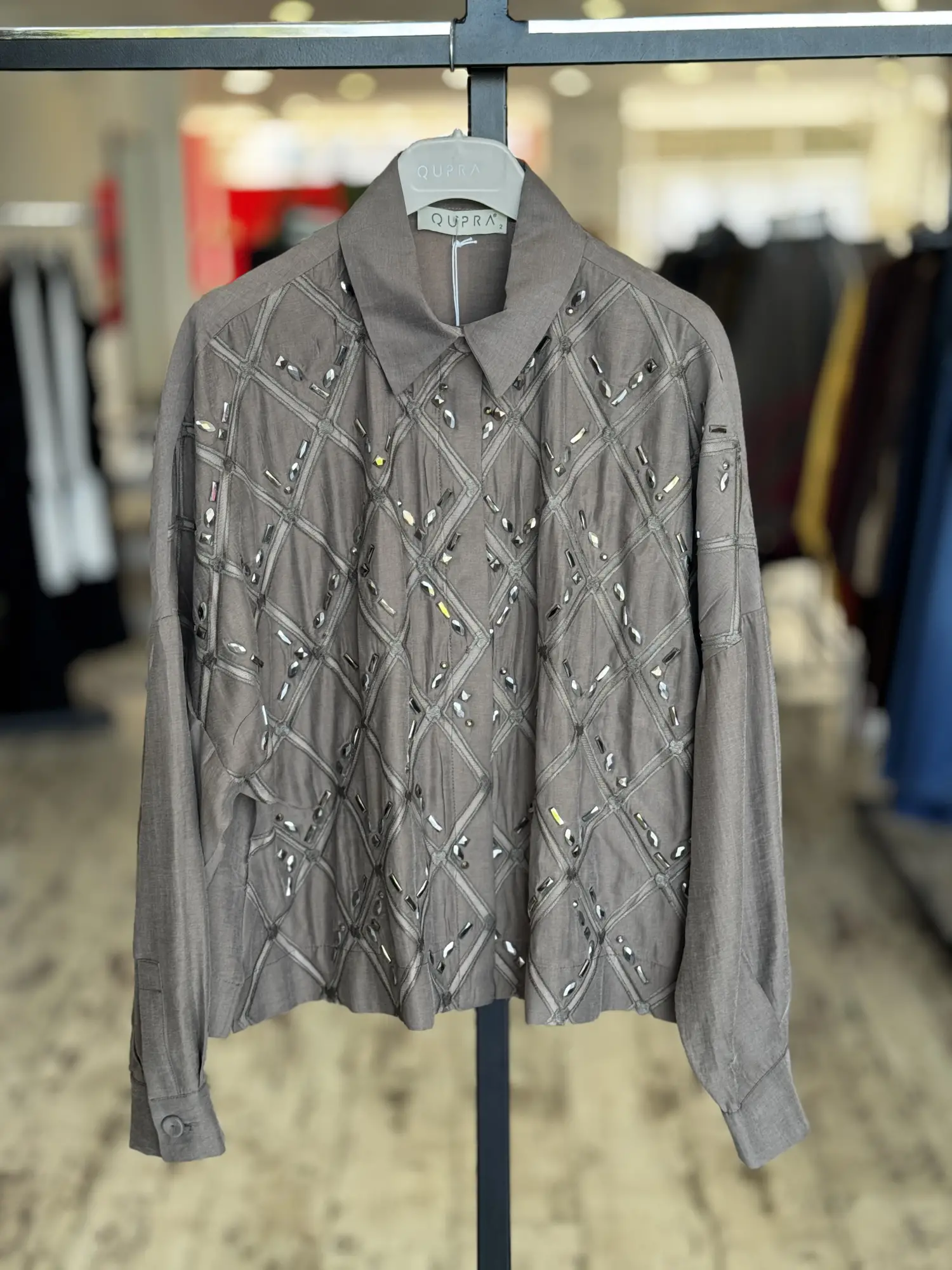 Qupra Taş Baskılı Düğmeli Ceket(Gömlek) Etek Takım WAD1200