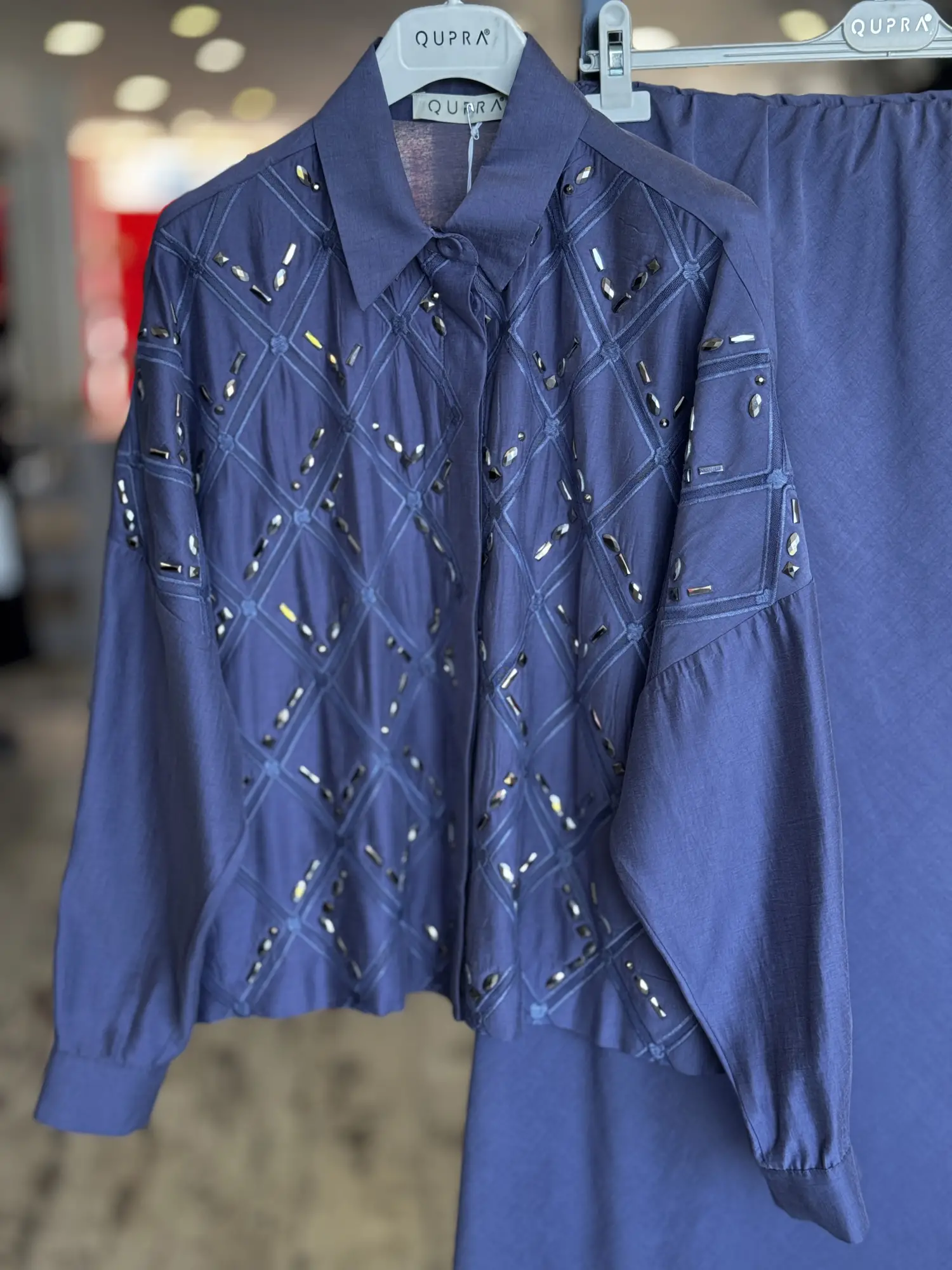 Qupra Taş Baskılı Düğmeli Ceket(Gömlek) Etek Takım WAD1200