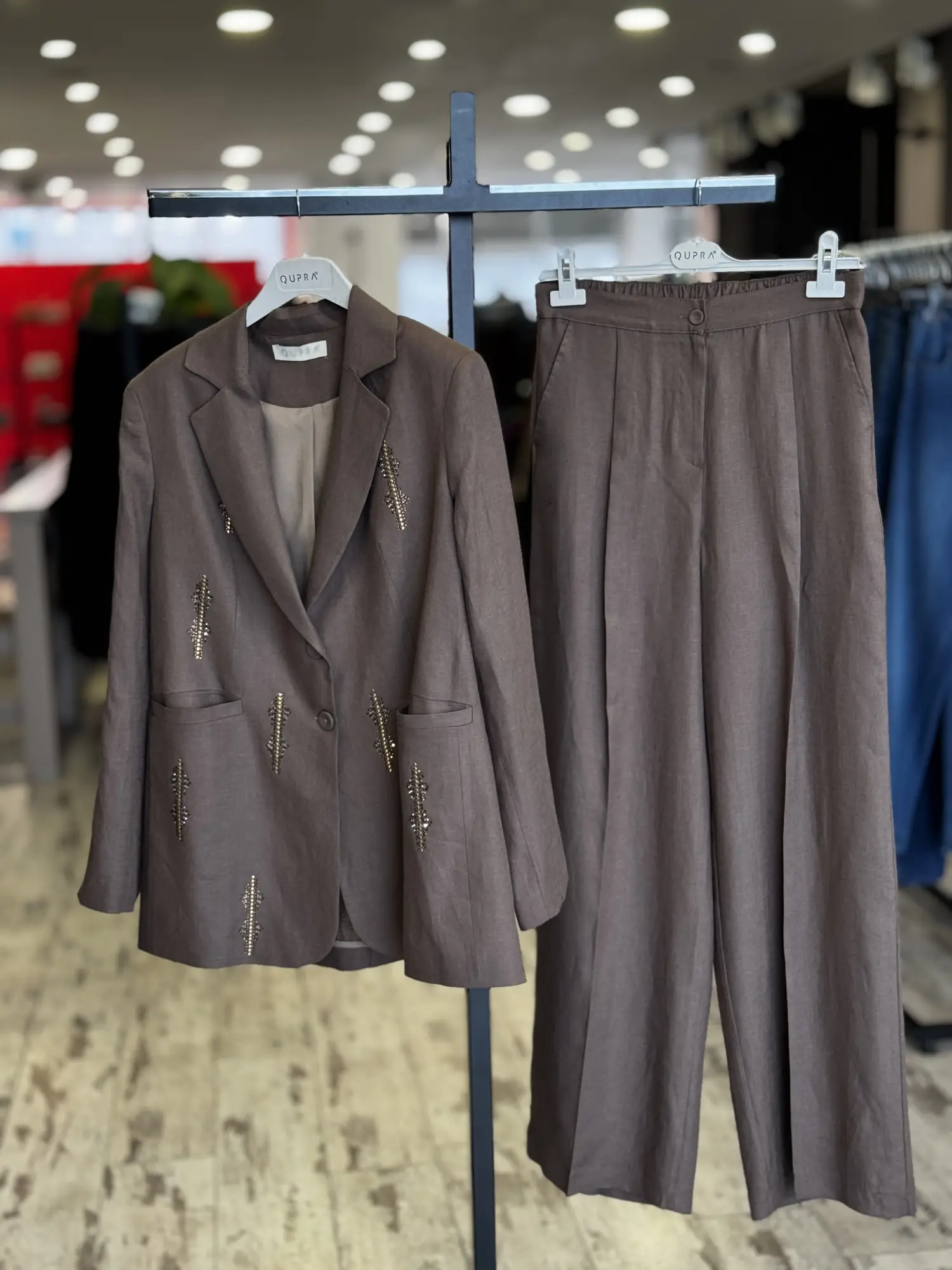 Qupra Taş Baskılı Keten Ceket Pantolon Takım WAD1290