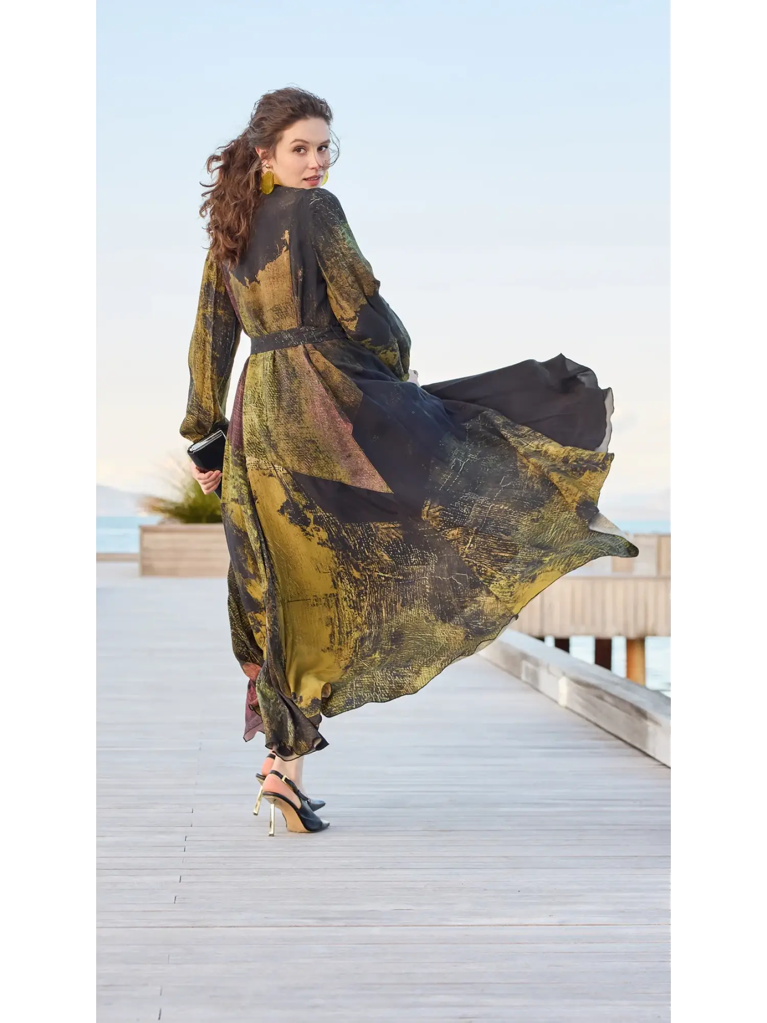 Misswhence Parça Detaylı Desenli Cupra İpek Elbise 39842D