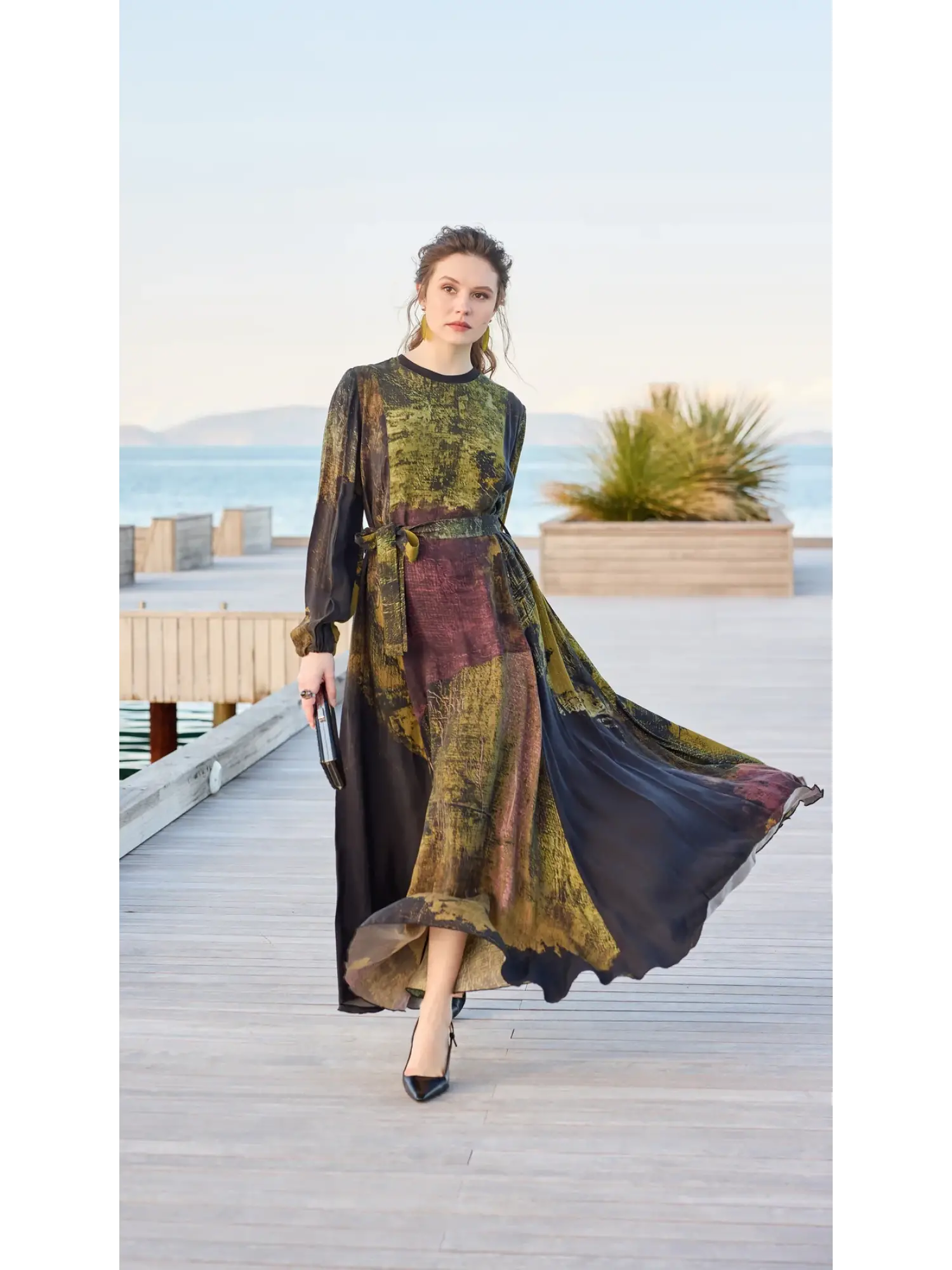 Misswhence Parça Detaylı Desenli Cupra İpek Elbise 39842D