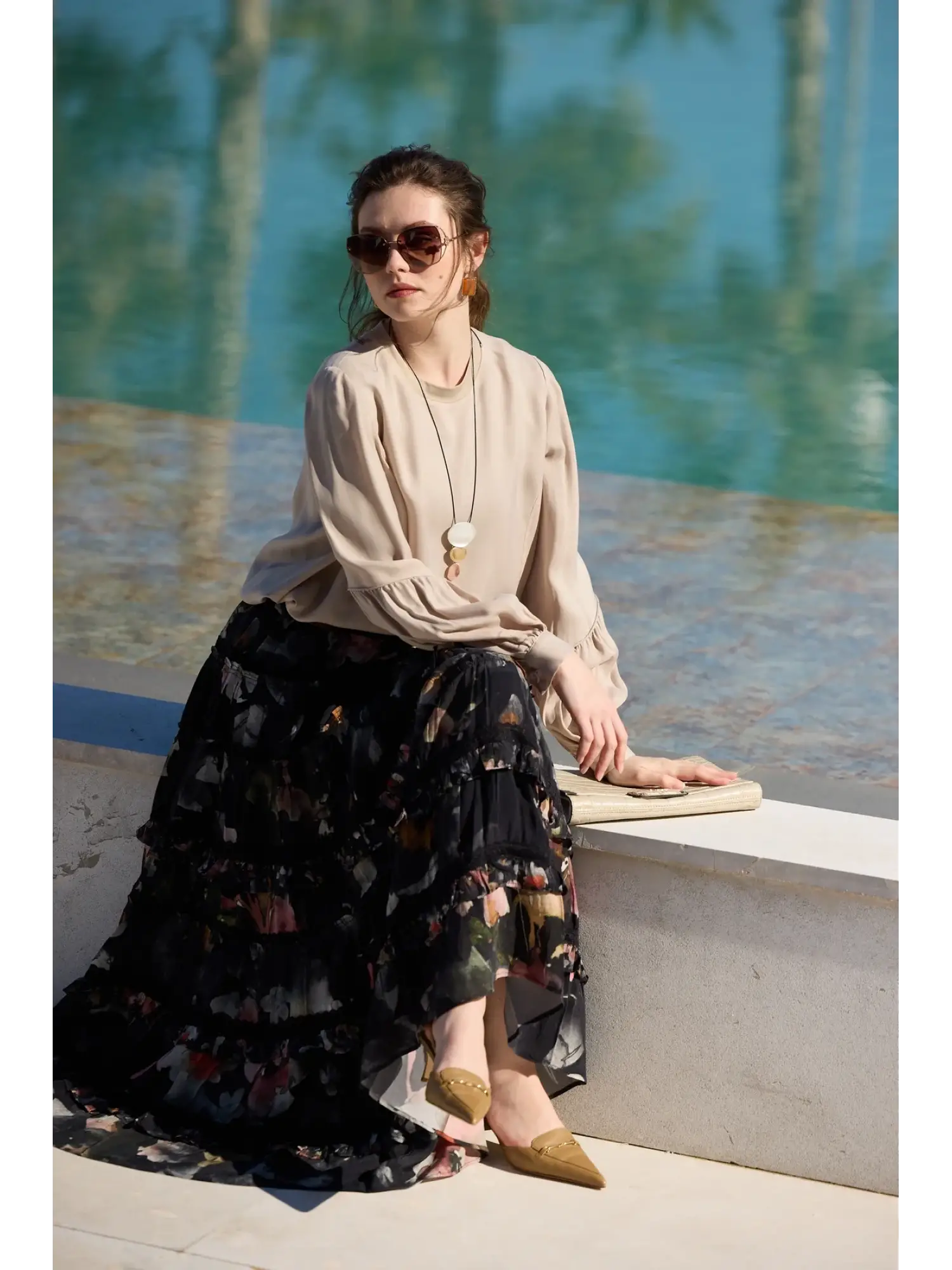 Misswhence Kolları Biyeli Manşet Detaylı Cupra İpek Bluz 39023