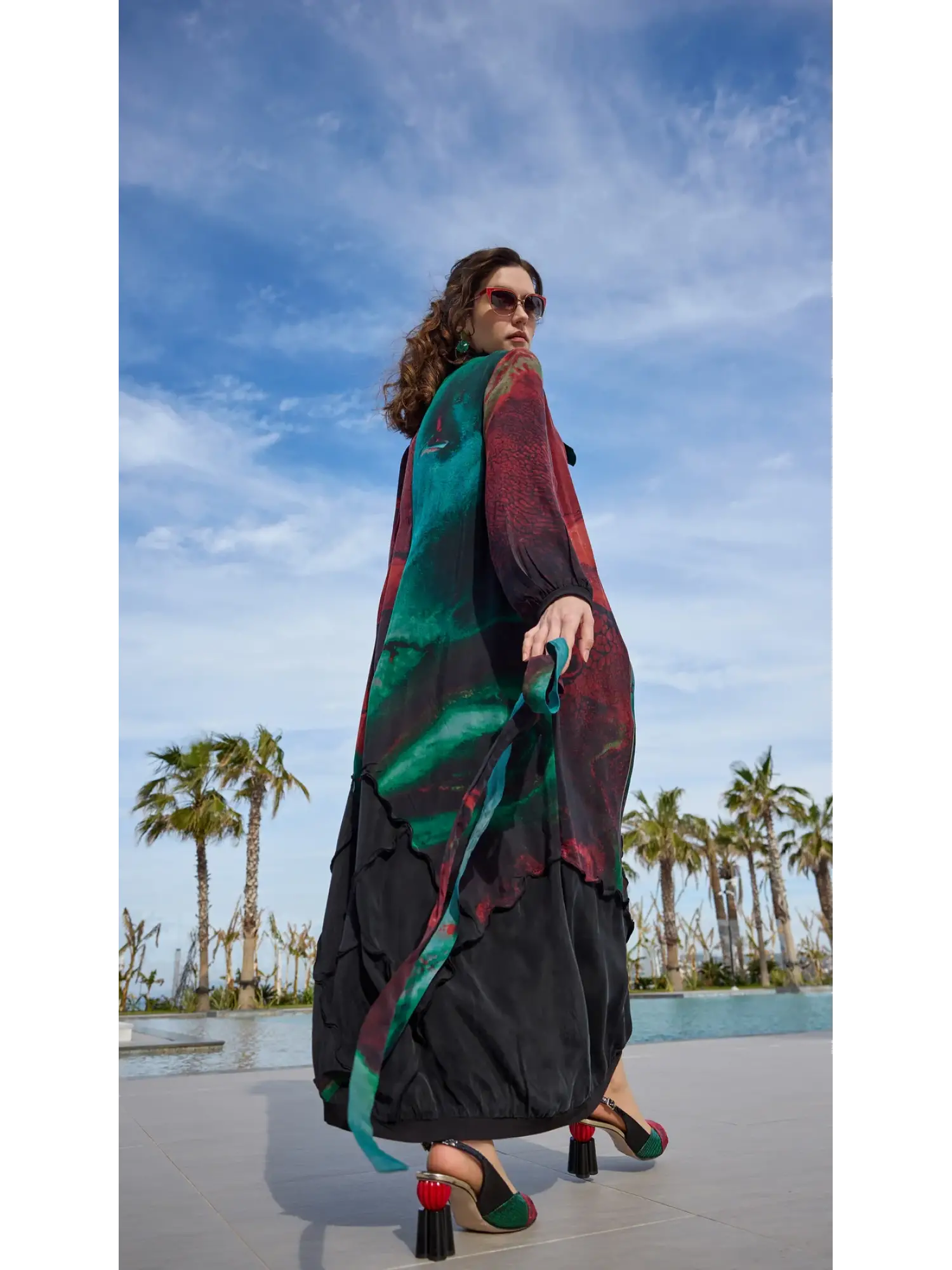 Misswhence Fular ve Fermuar Detaylı Desenli Cupra İpek Elbise 39802