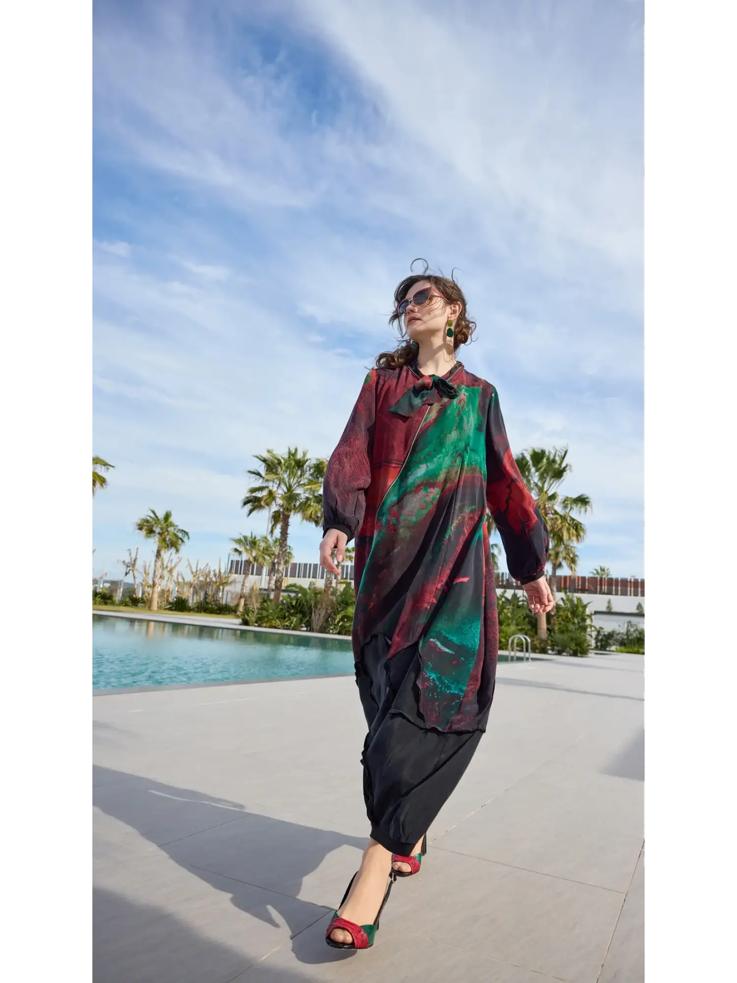 Misswhence Fular ve Fermuar Detaylı Desenli Cupra İpek Elbise 39802