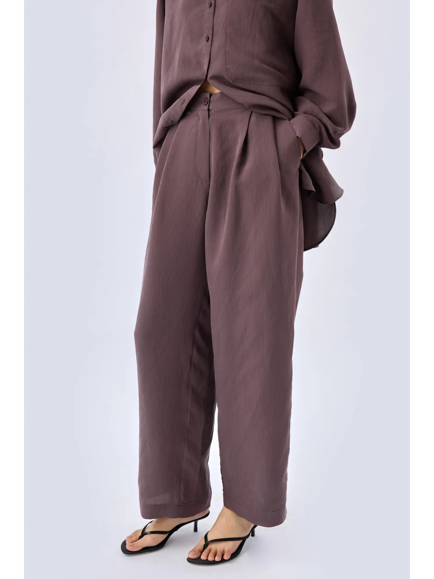 QooQ Store Pens Detaylı Çizgili Silva Pantolon 26SS309