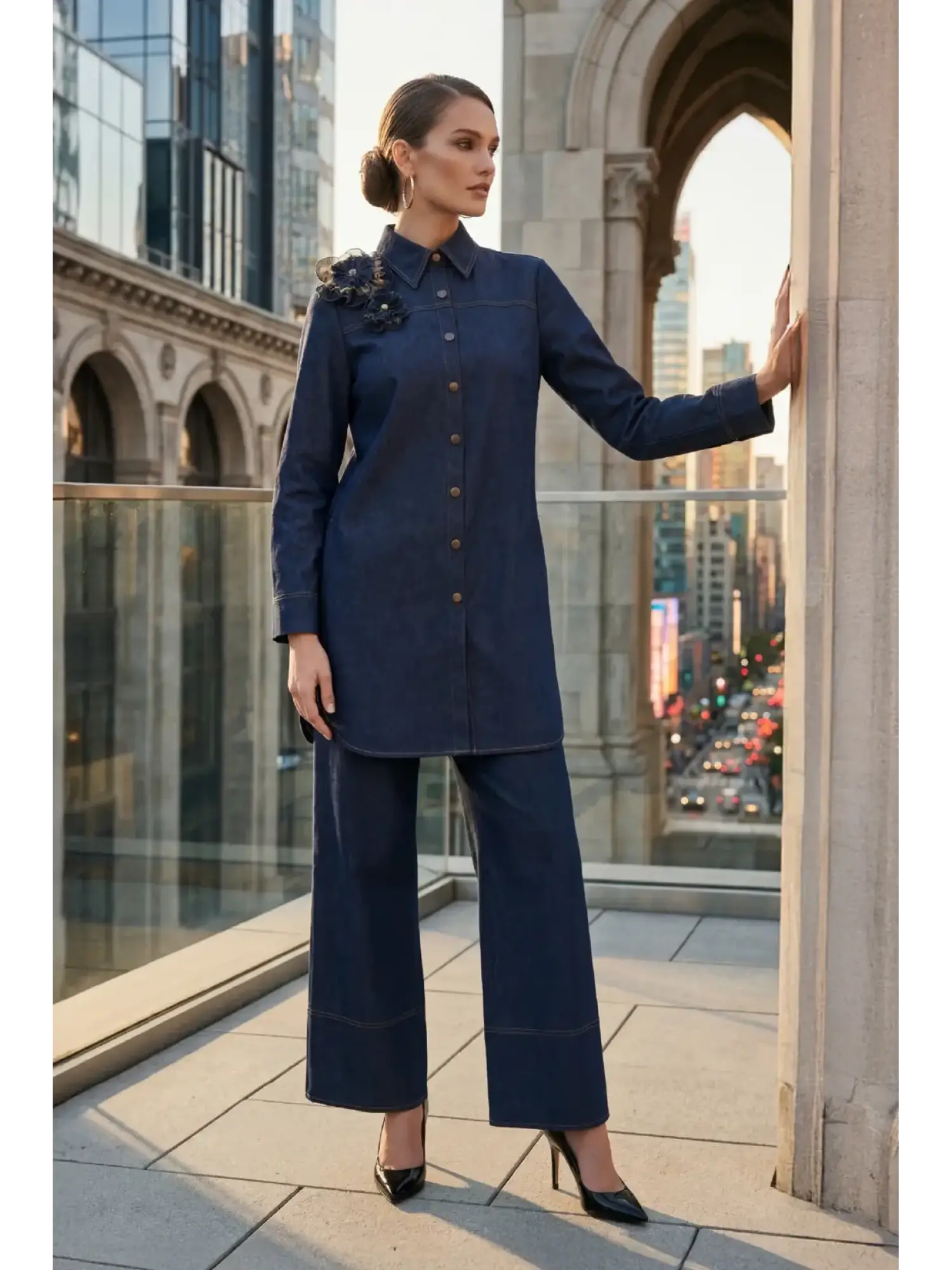 Zems Spor Dikiş Detaylı Denim Gömlek Pantolon Takım 2T070