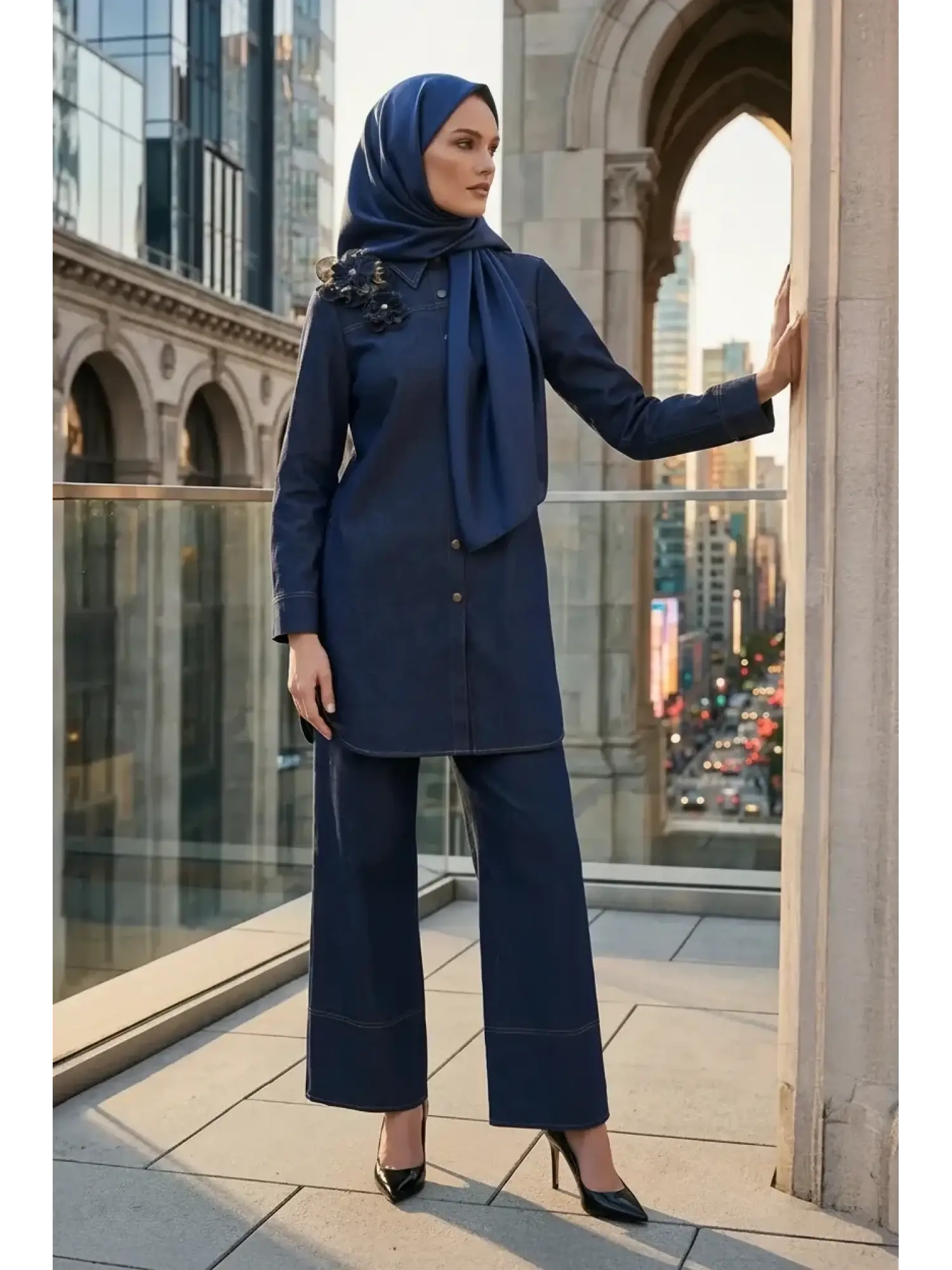 Zems Spor Dikiş Detaylı Denim Gömlek Pantolon Takım 2T070