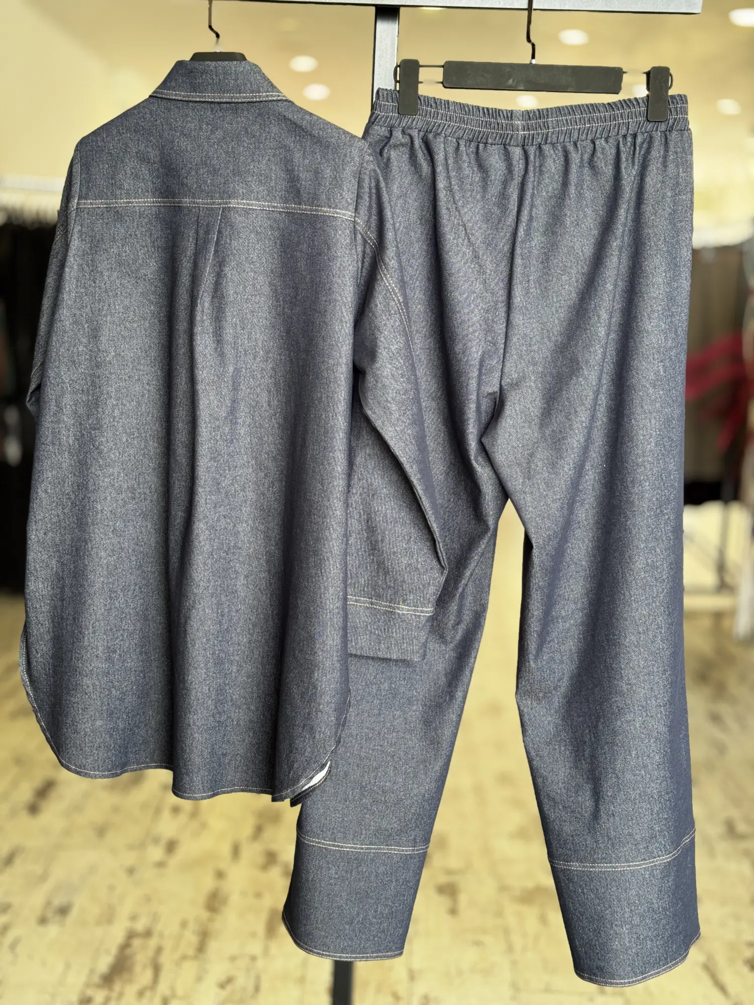 Zems Spor Dikiş Detaylı Denim Gömlek Pantolon Takım 2T070