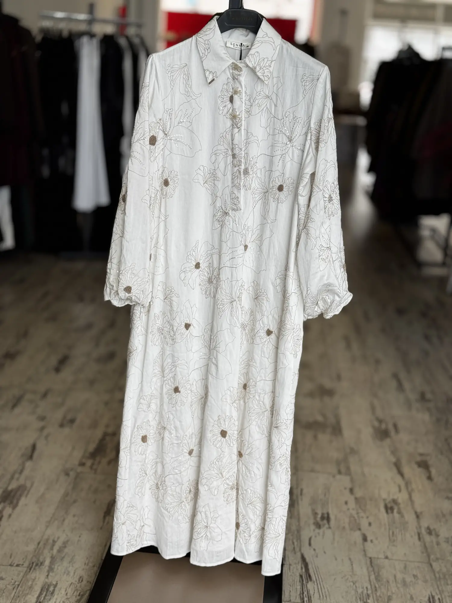 SENNA Nakış ve Boncuk İşlemeli Vual Flone Elbise SD2630047