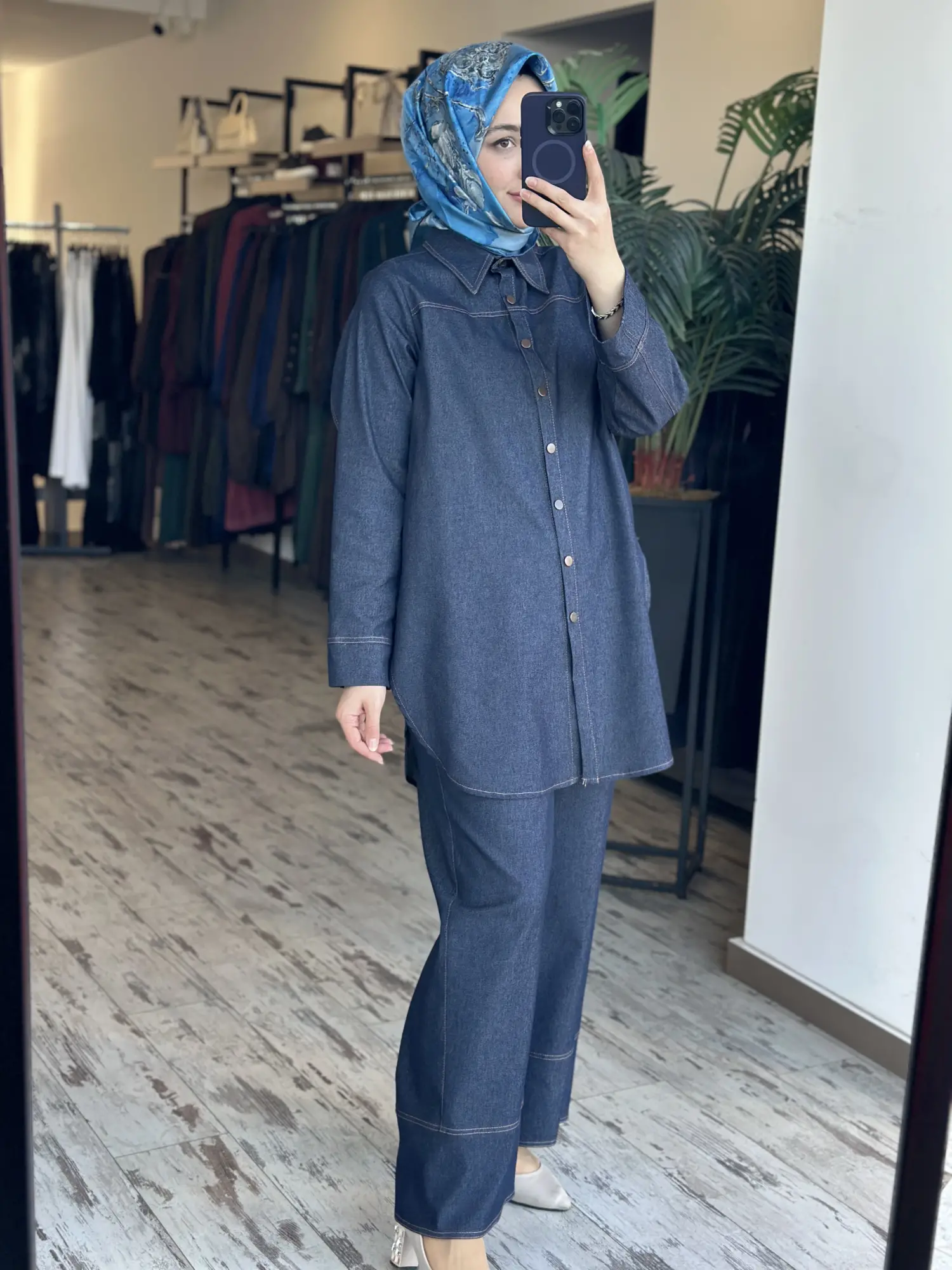 Zems Spor Dikiş Detaylı Denim Gömlek Pantolon Takım 2T070