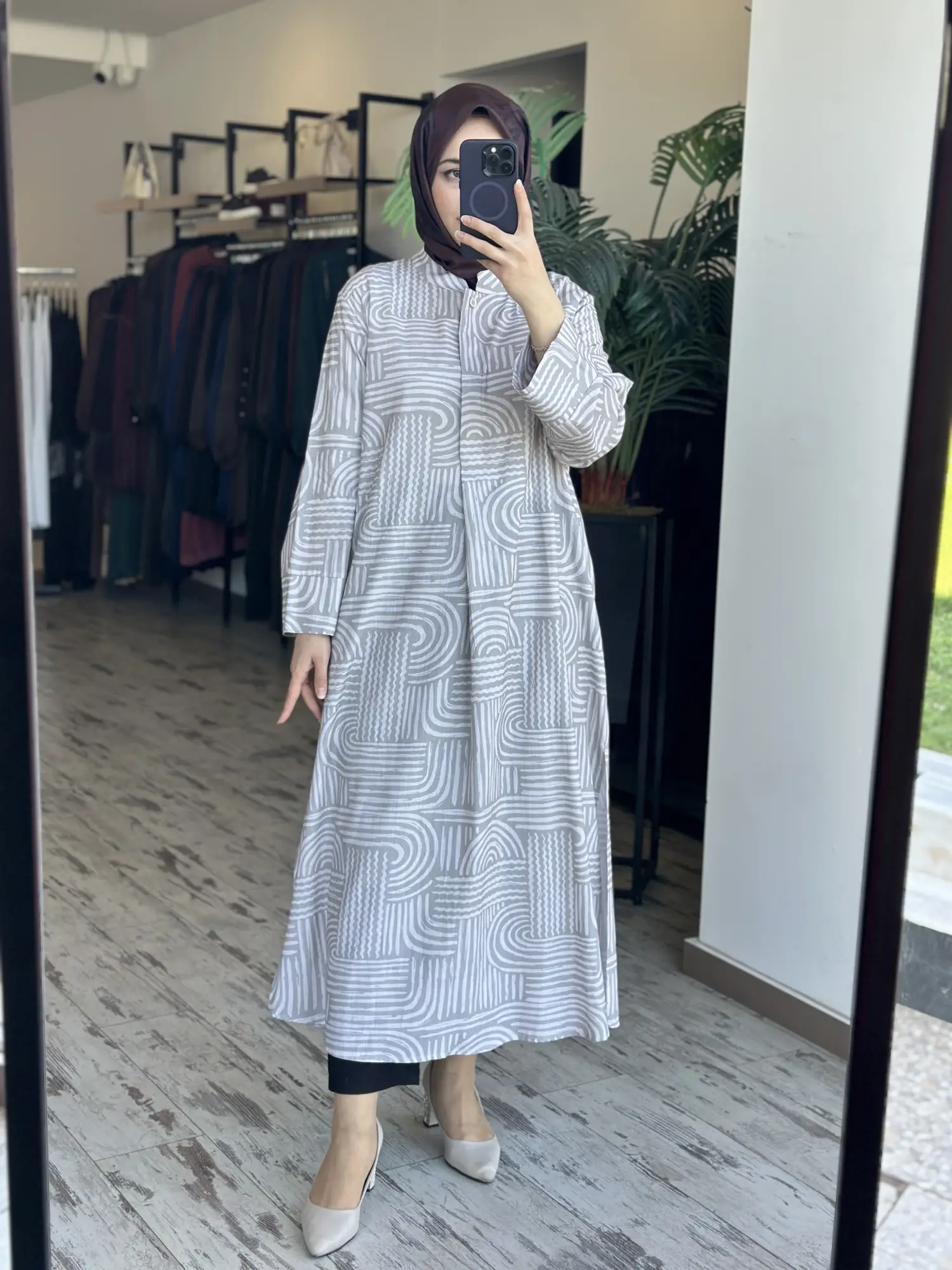 Kayra Desenli Yandan Yırtmaçlı Tam Boy Tunik KA21130