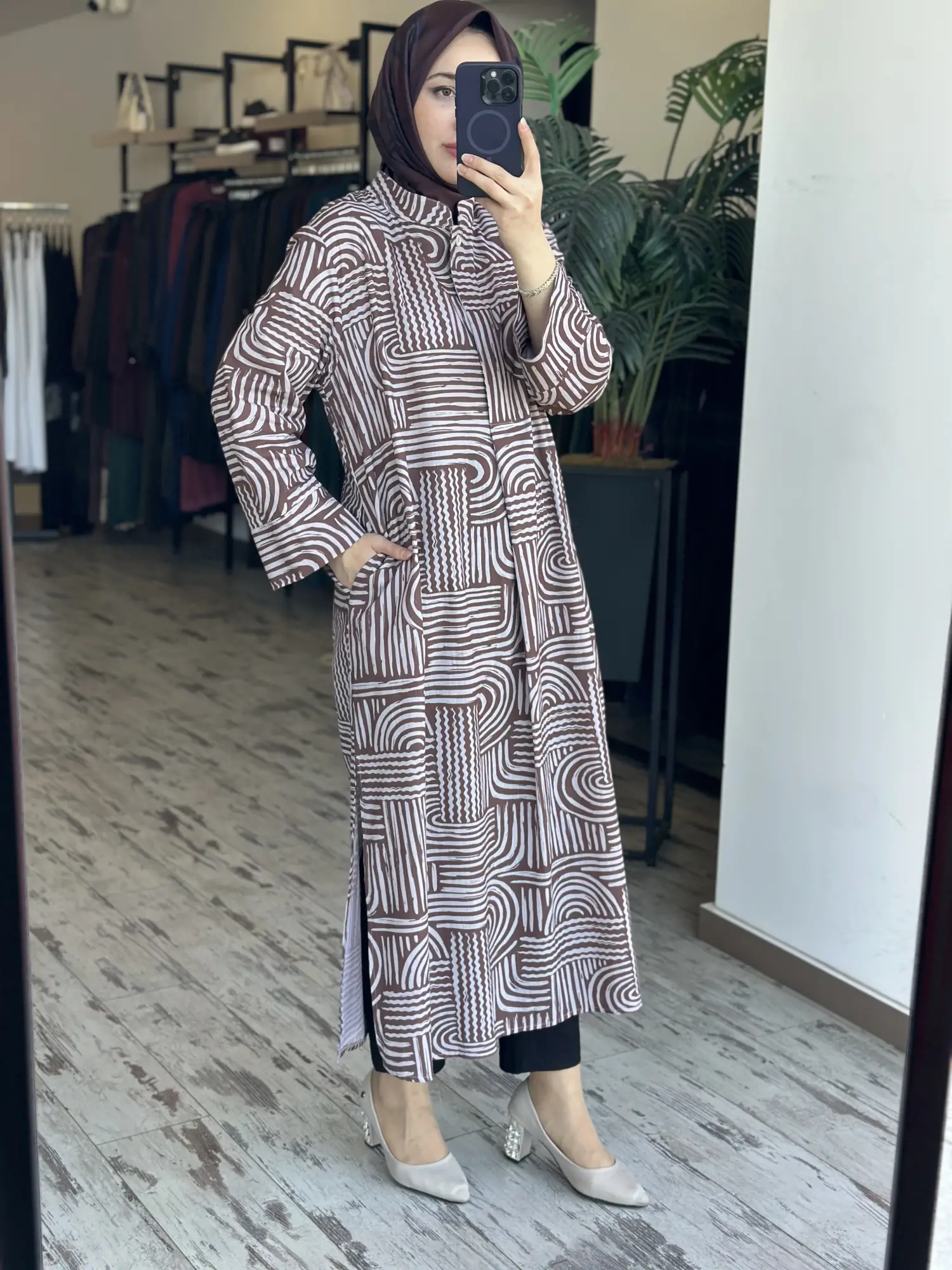 Kayra Desenli Yandan Yırtmaçlı Tam Boy Tunik KA21130