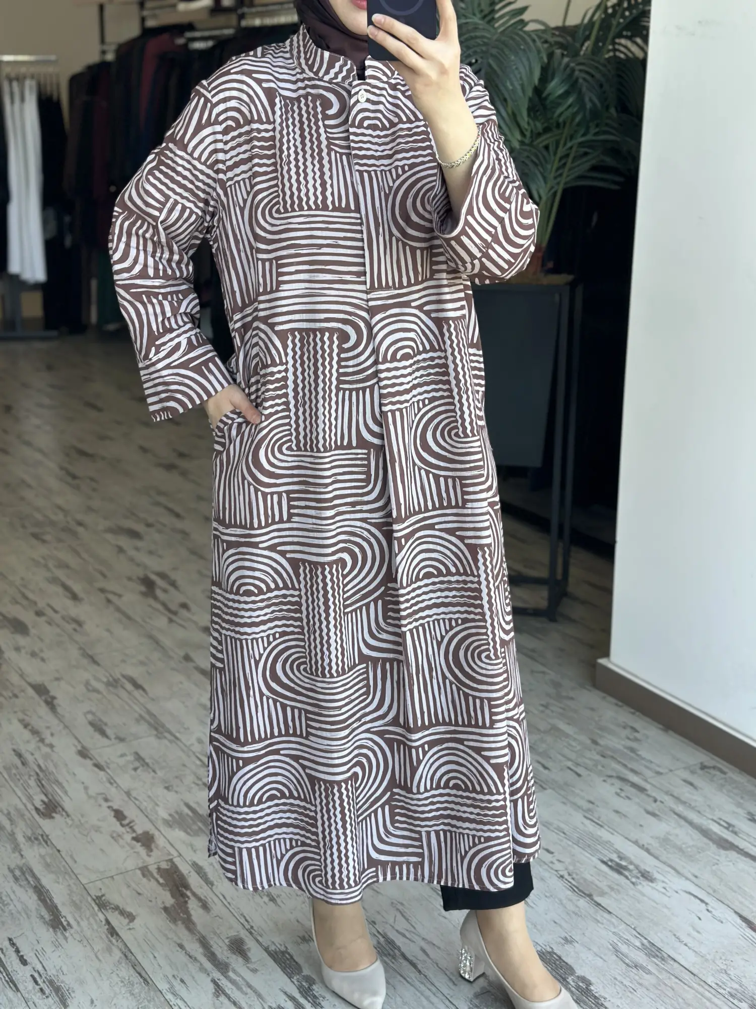 Kayra Desenli Yandan Yırtmaçlı Tam Boy Tunik KA21130