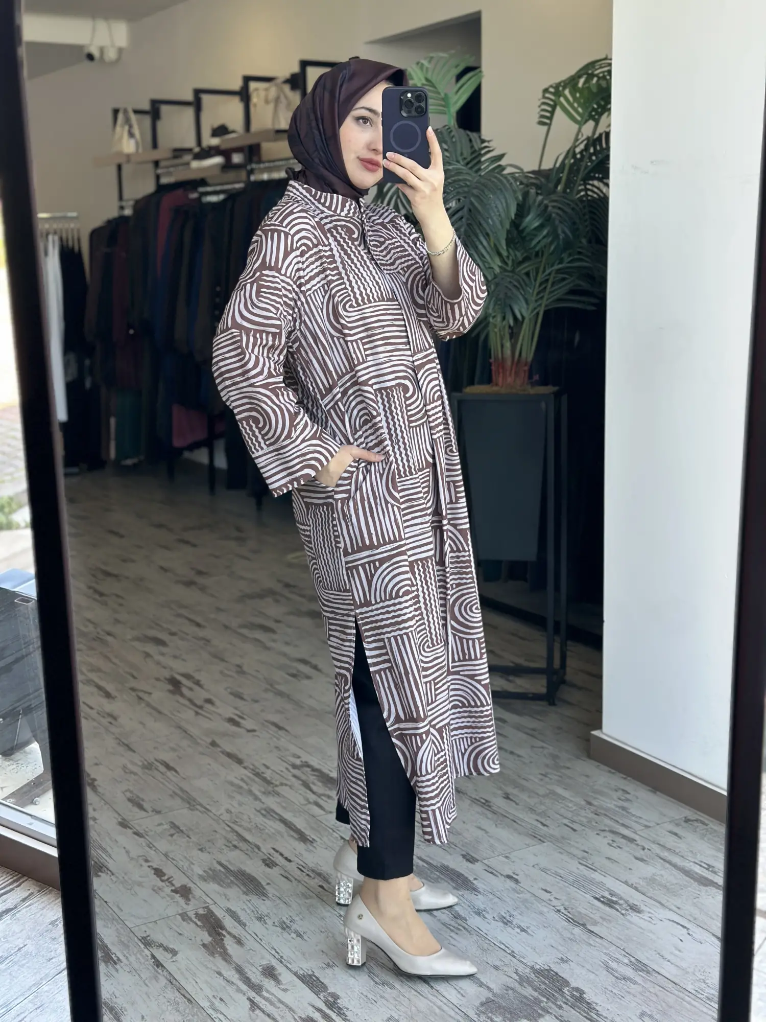 Kayra Desenli Yandan Yırtmaçlı Tam Boy Tunik KA21130