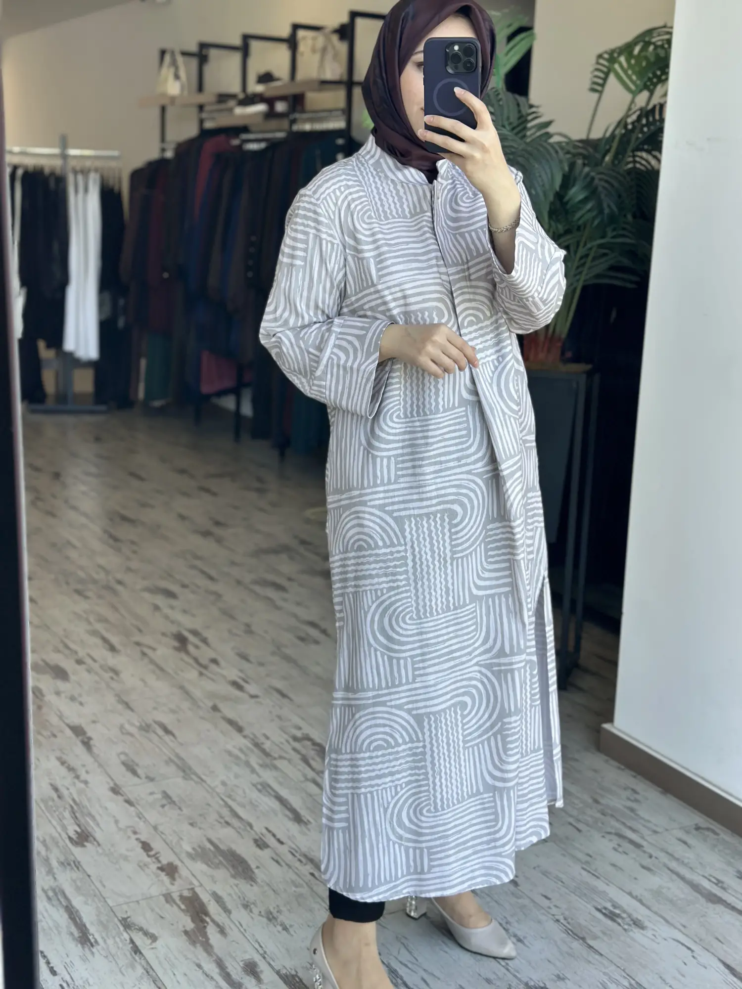 Kayra Desenli Yandan Yırtmaçlı Tam Boy Tunik KA21130