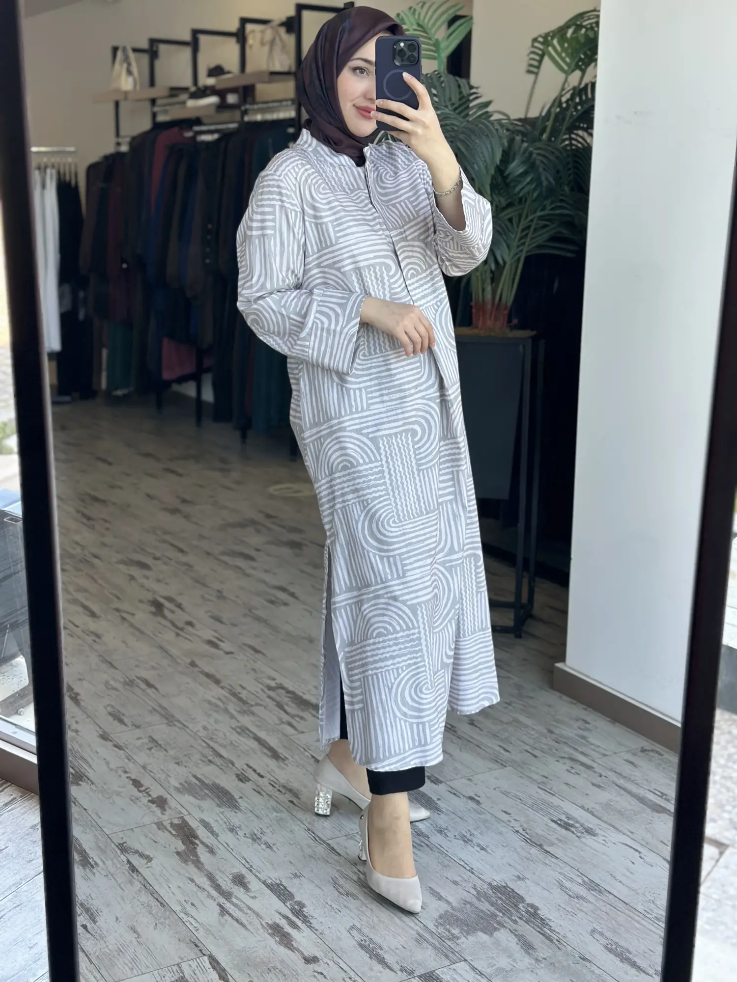 Kayra Desenli Yandan Yırtmaçlı Tam Boy Tunik KA21130