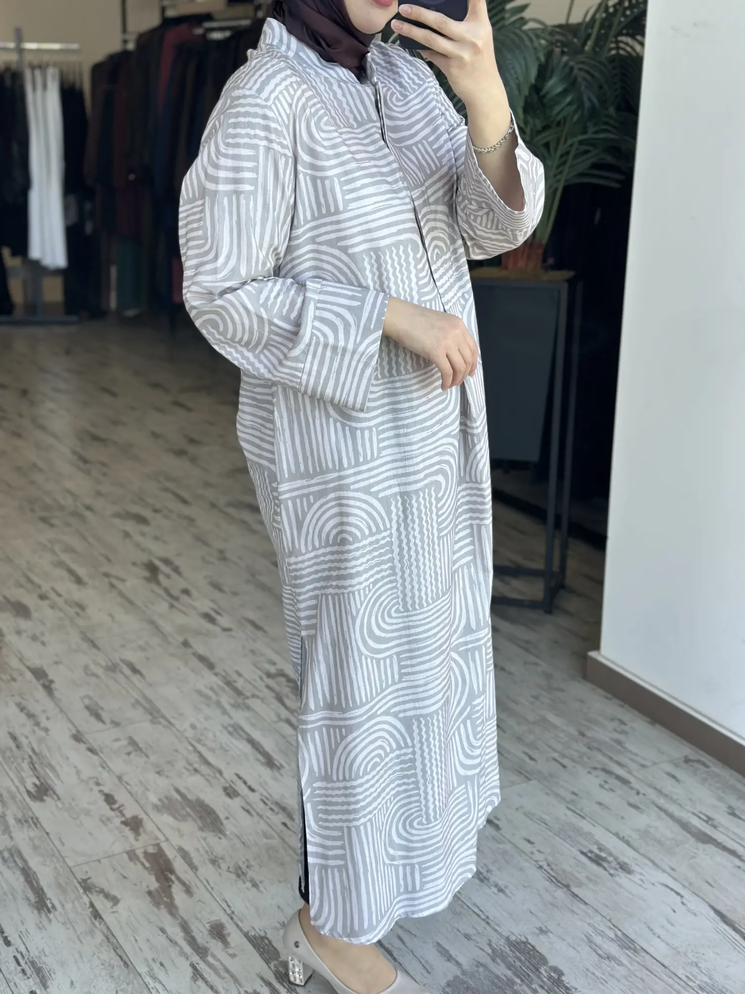 Kayra Desenli Yandan Yırtmaçlı Tam Boy Tunik KA21130