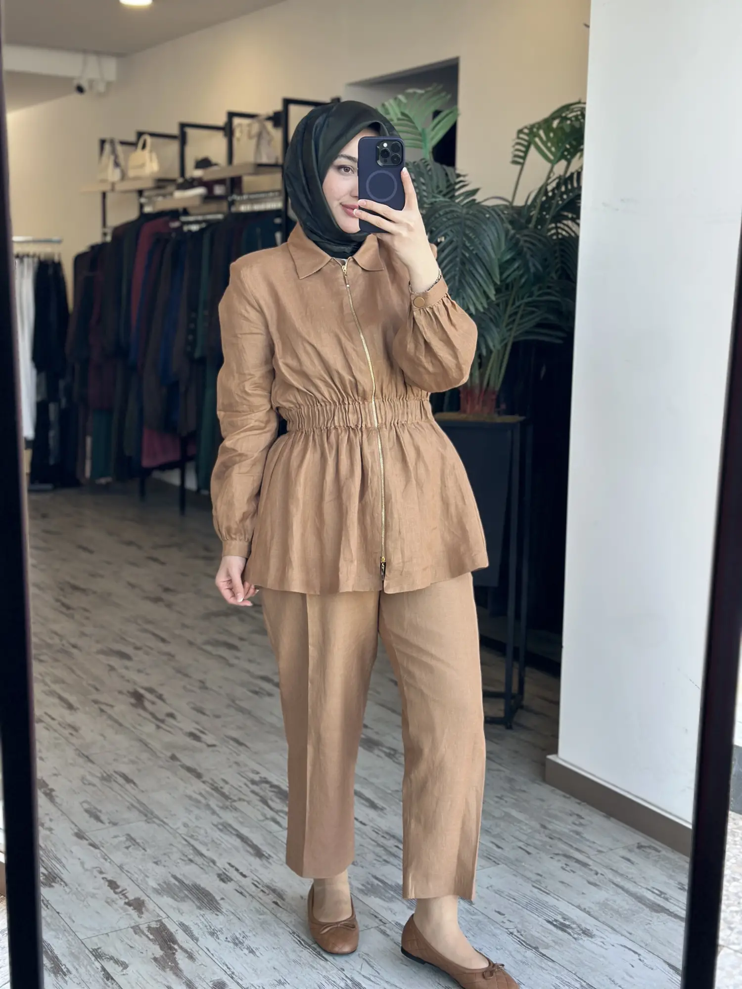 Vuu Önden Fermuarlı Keten Kap Pantolon Takım