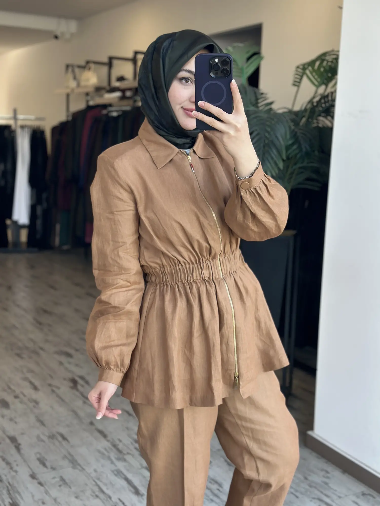 Vuu Önden Fermuarlı Keten Kap Pantolon Takım