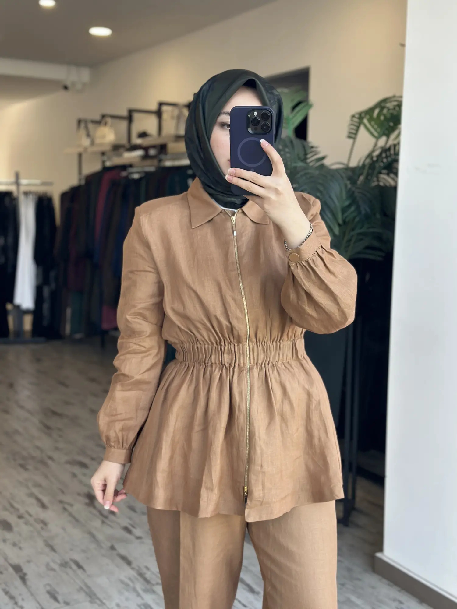 Vuu Önden Fermuarlı Keten Kap Pantolon Takım