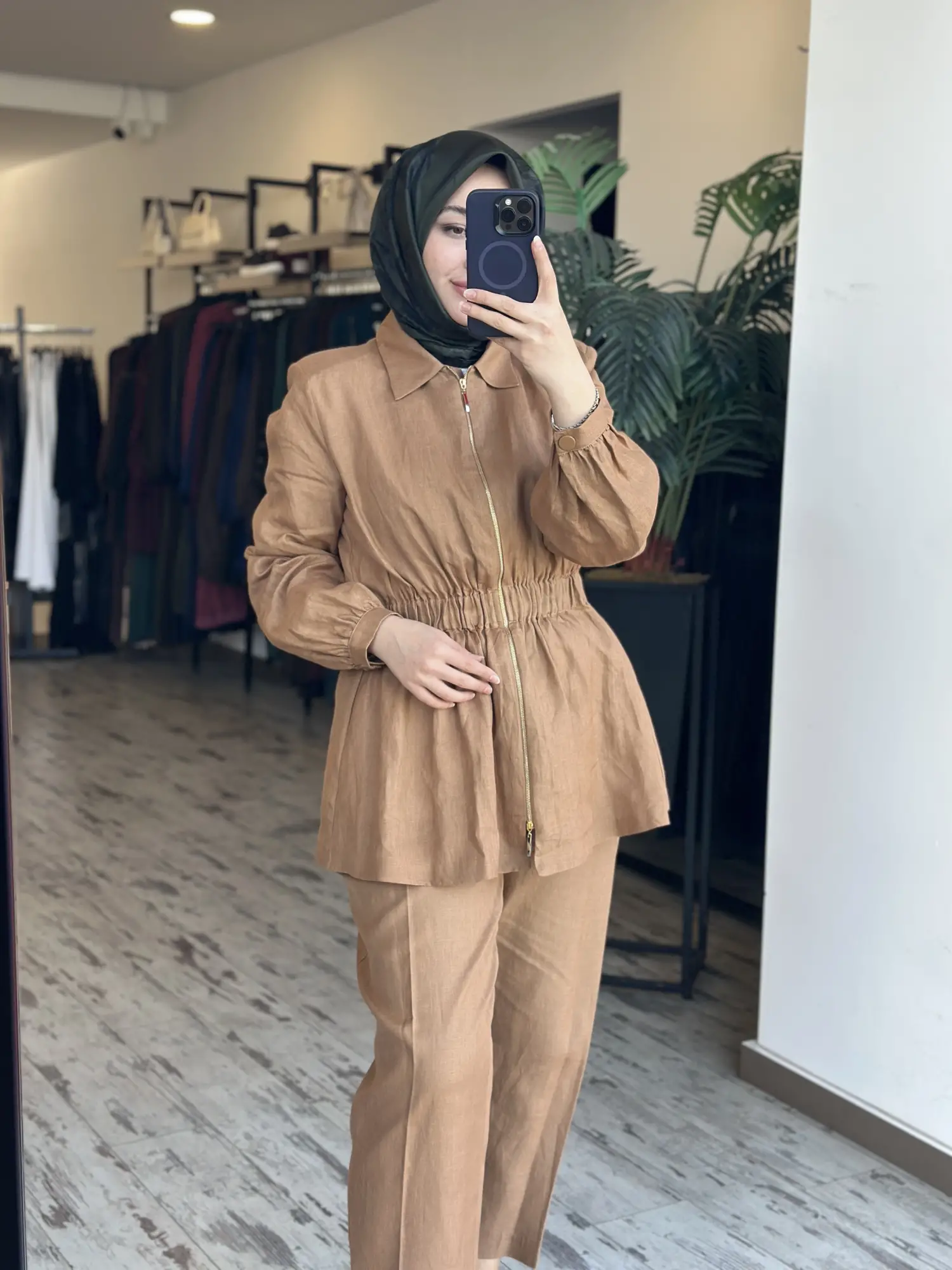 Vuu Önden Fermuarlı Keten Kap Pantolon Takım