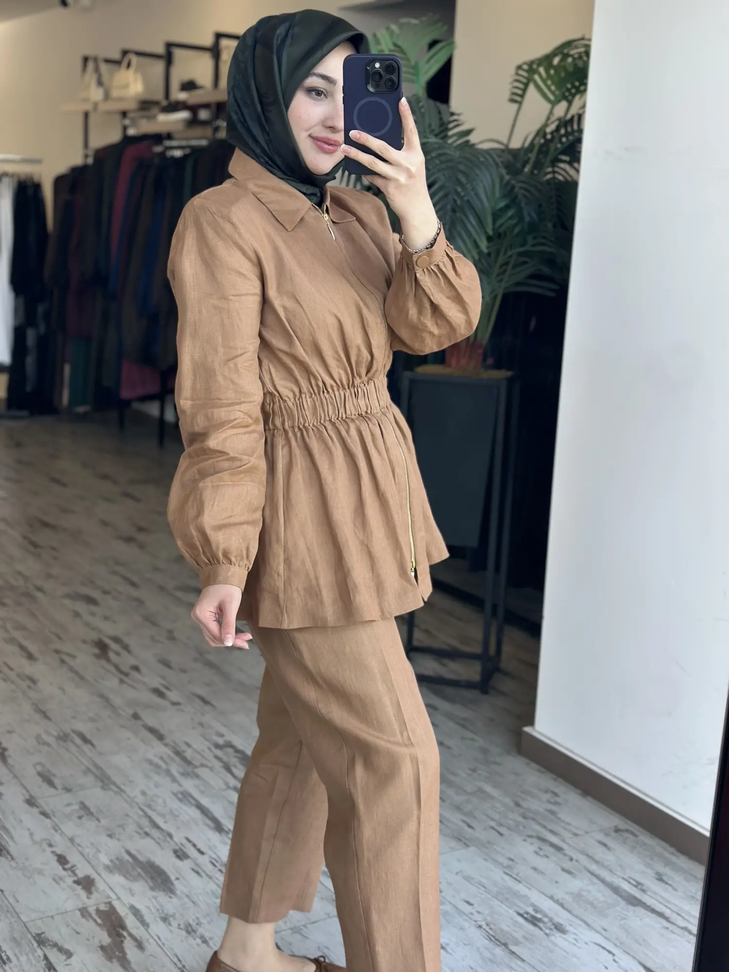 Vuu Önden Fermuarlı Keten Kap Pantolon Takım