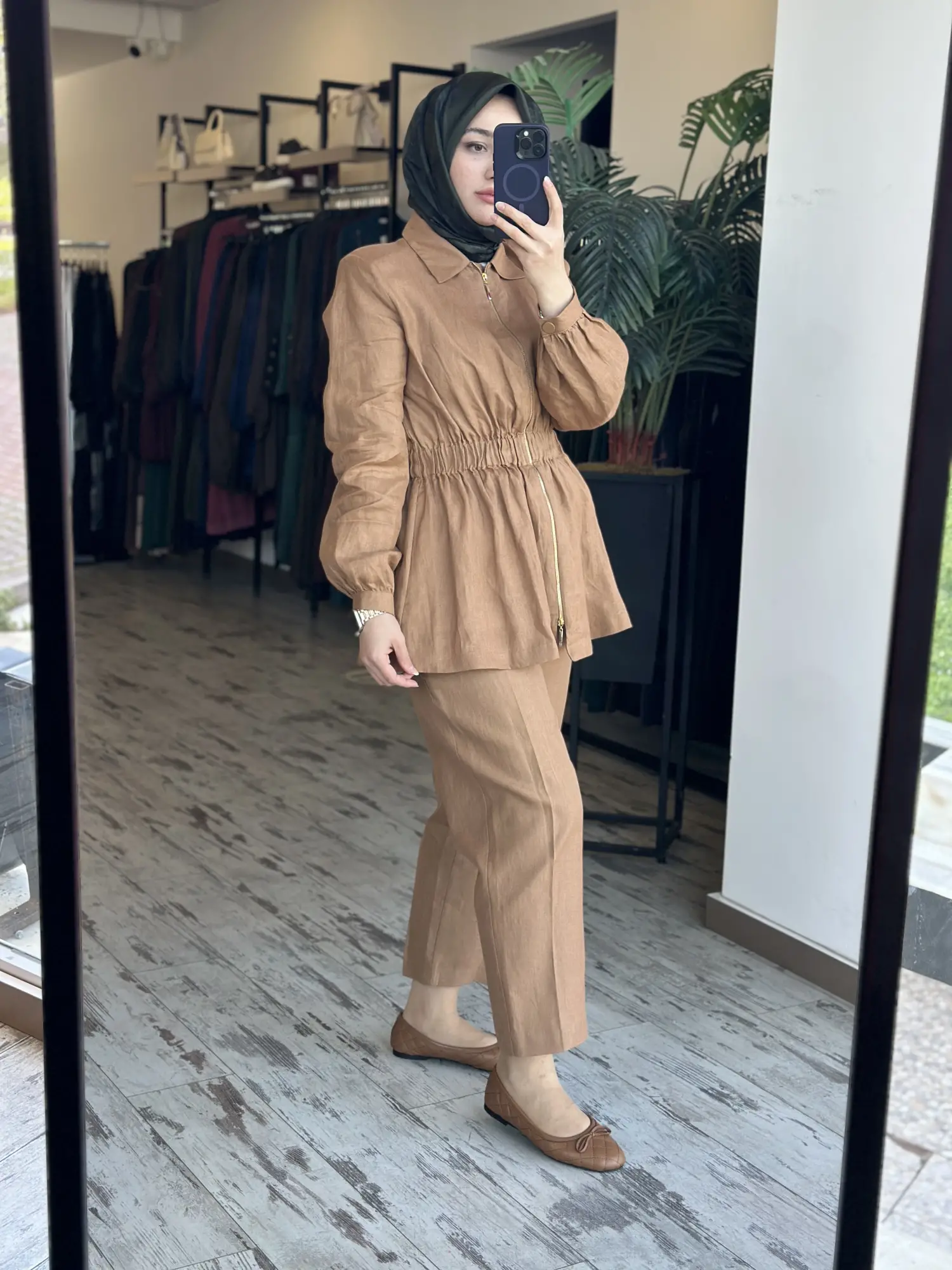 Vuu Önden Fermuarlı Keten Kap Pantolon Takım