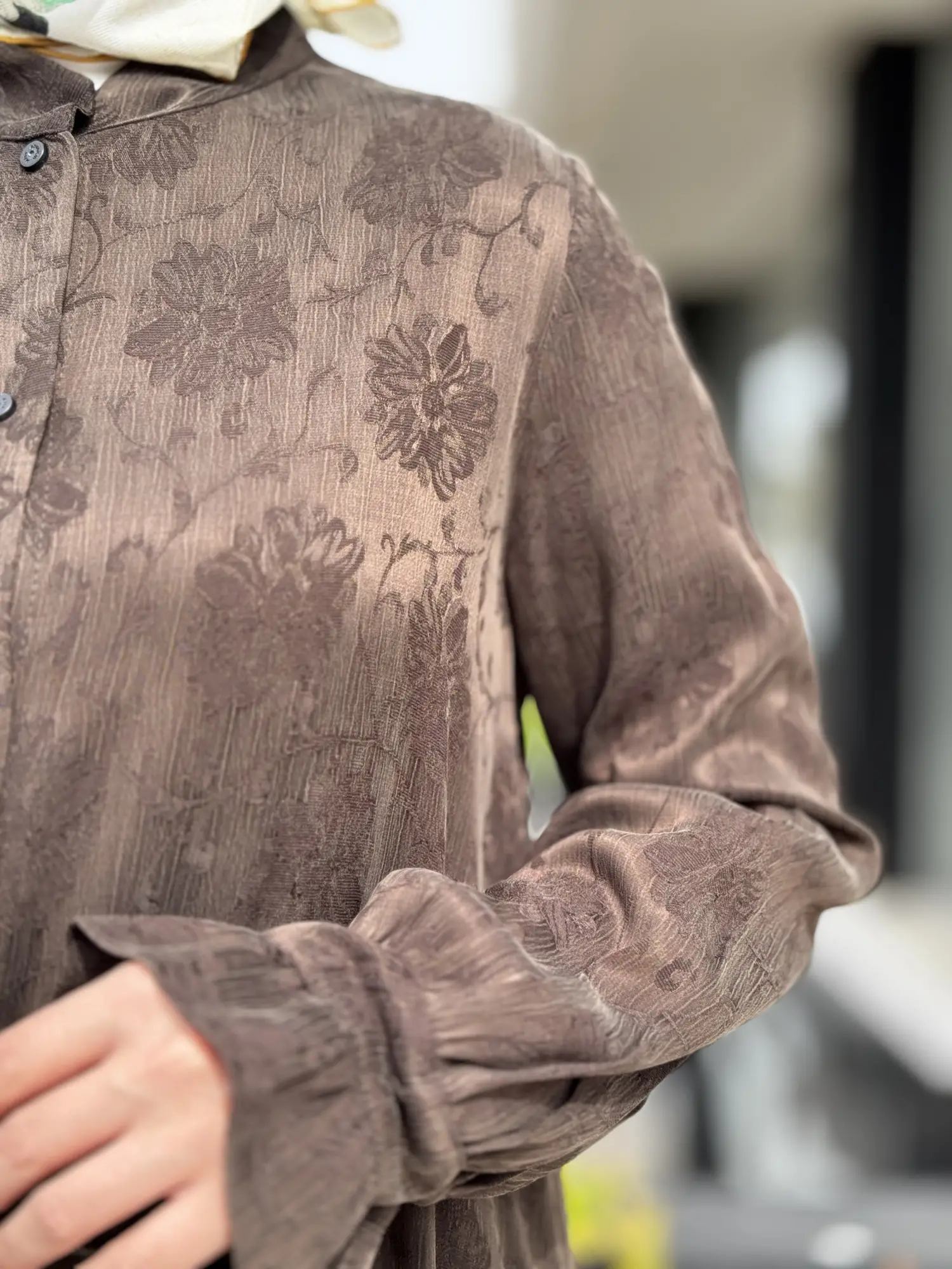 Misswhence Kendinden Desenli Jakarlı Cupra İpek Gömlek Pantolon Takım 39019