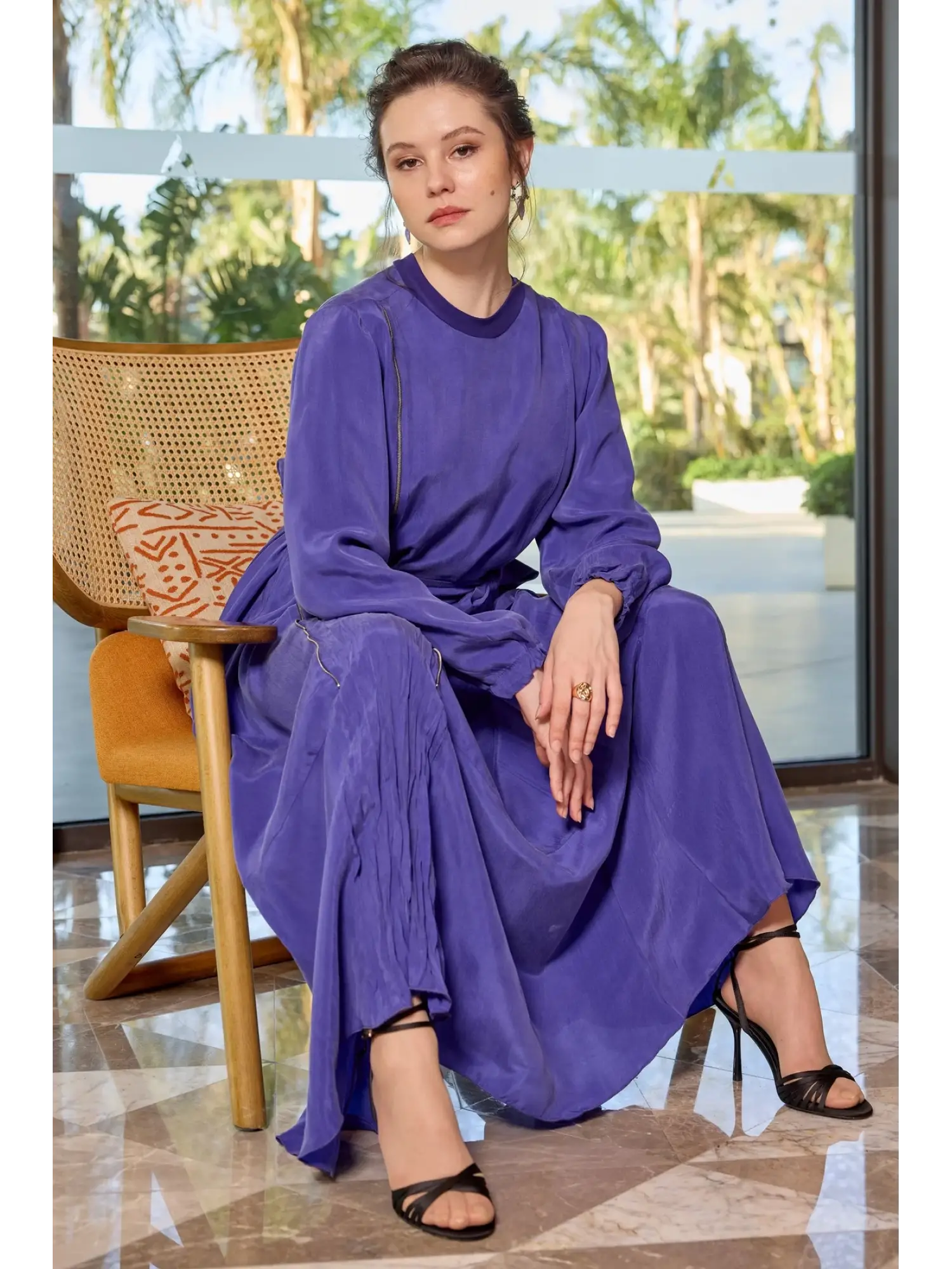 Misswhence Fermuar ve Cep Detaylı Cupra İpek Elbise 39809