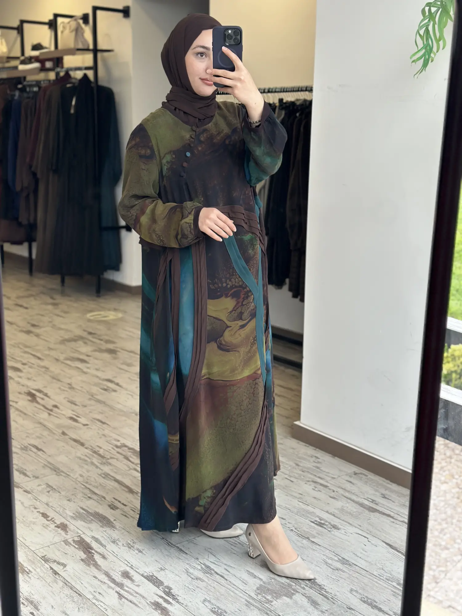 Misswhence Soyut Desen Drapeli Büyük Beden Cupra İpek  Elbise V3300