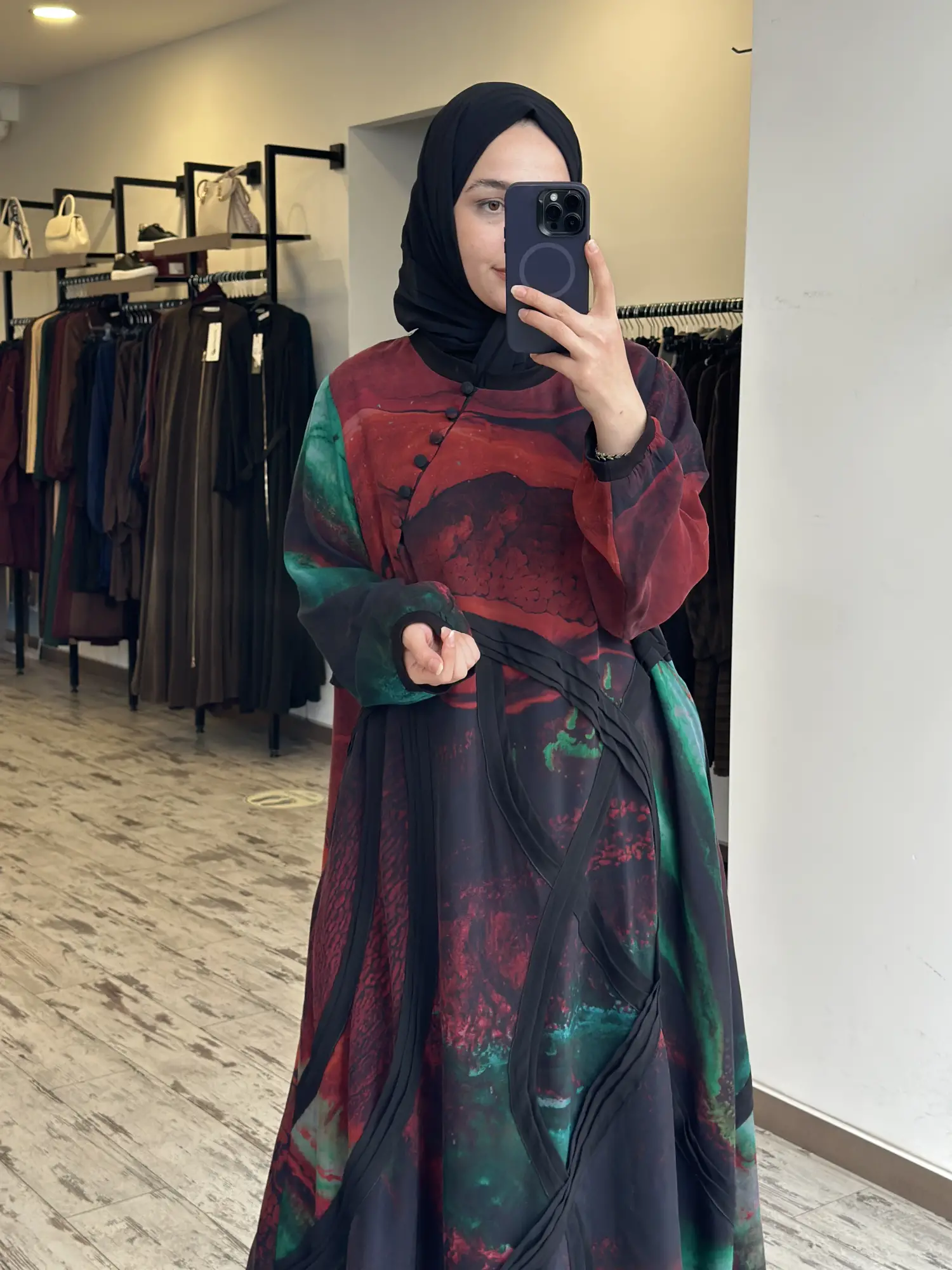 Misswhence Soyut Desen Drapeli Büyük Beden Cupra İpek  Elbise V3300