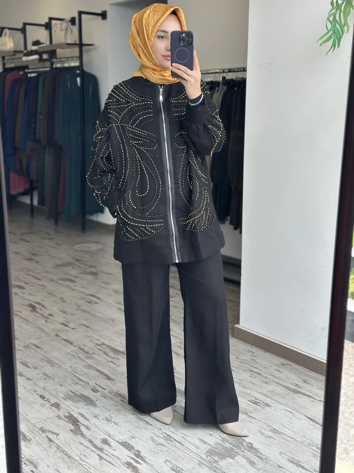 Qupra İnci Detaylı Fermuarlı Keten Ceket Pantolon Takım WAD1286