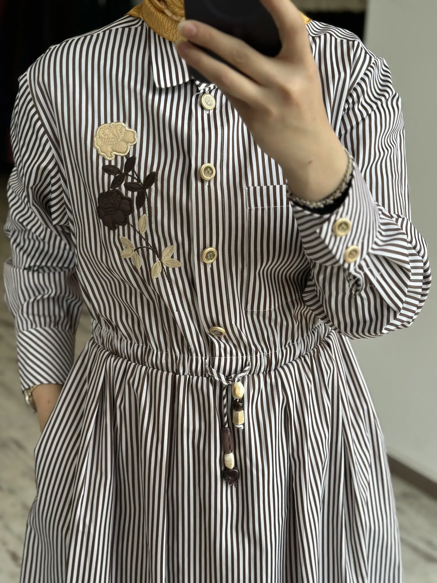 MAQ Nakış Detaylı Çizgili Poplin Line Elbise