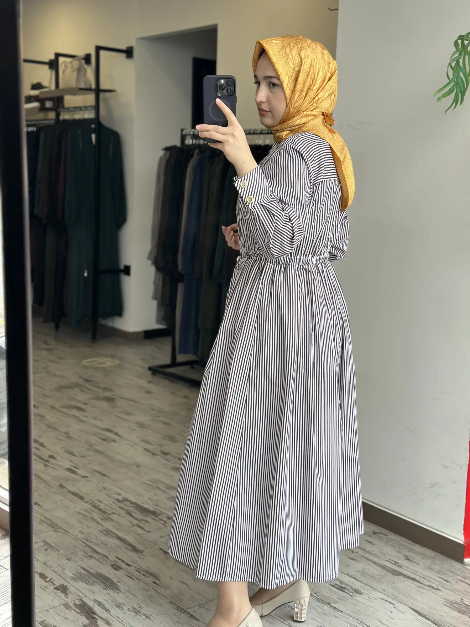 MAQ Nakış Detaylı Çizgili Poplin Line Elbise