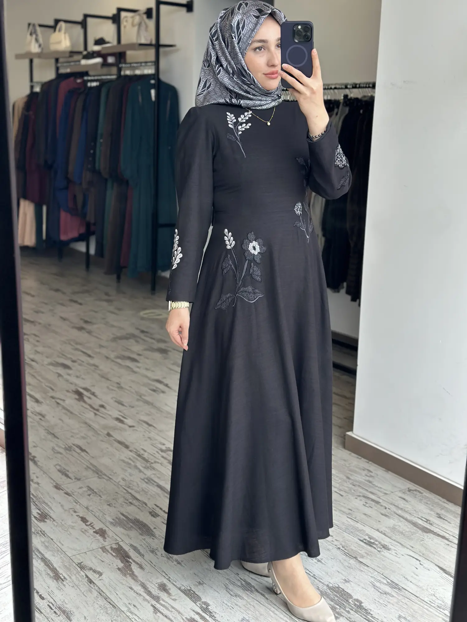 Qupra Nakış Detaylı Volanlı Keten Elbise WAD1528