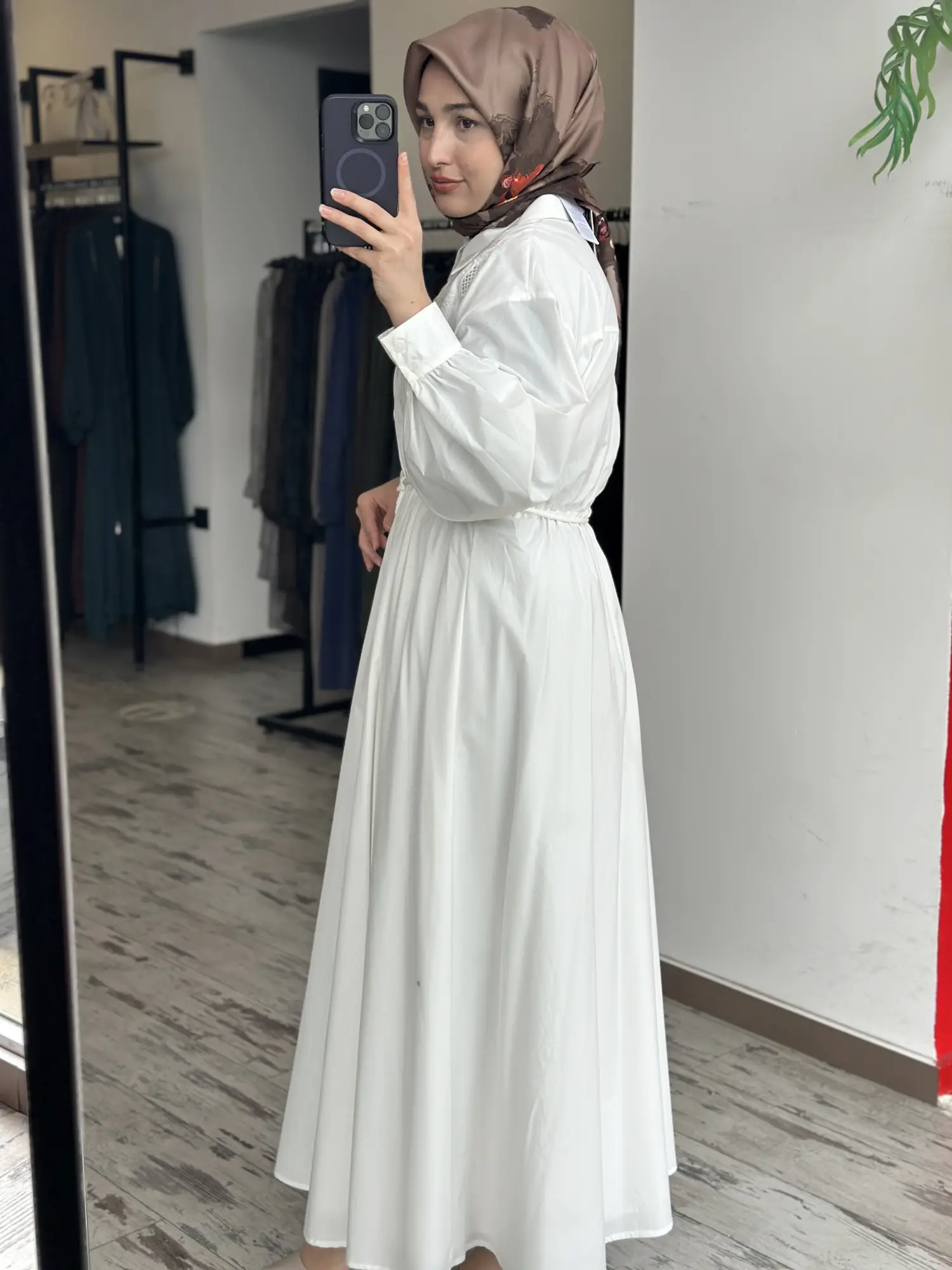Kayra Nakış Detaylı Beli Büzgülü Poplin Elbise KA23049