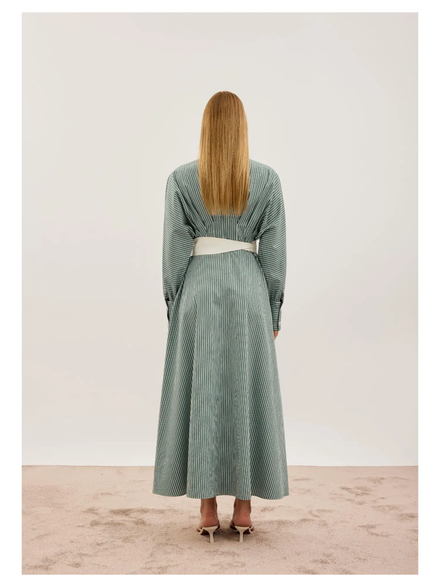 Almarwah Beli Korsajlı Çizgili Yarasa Kol Elbise 303909