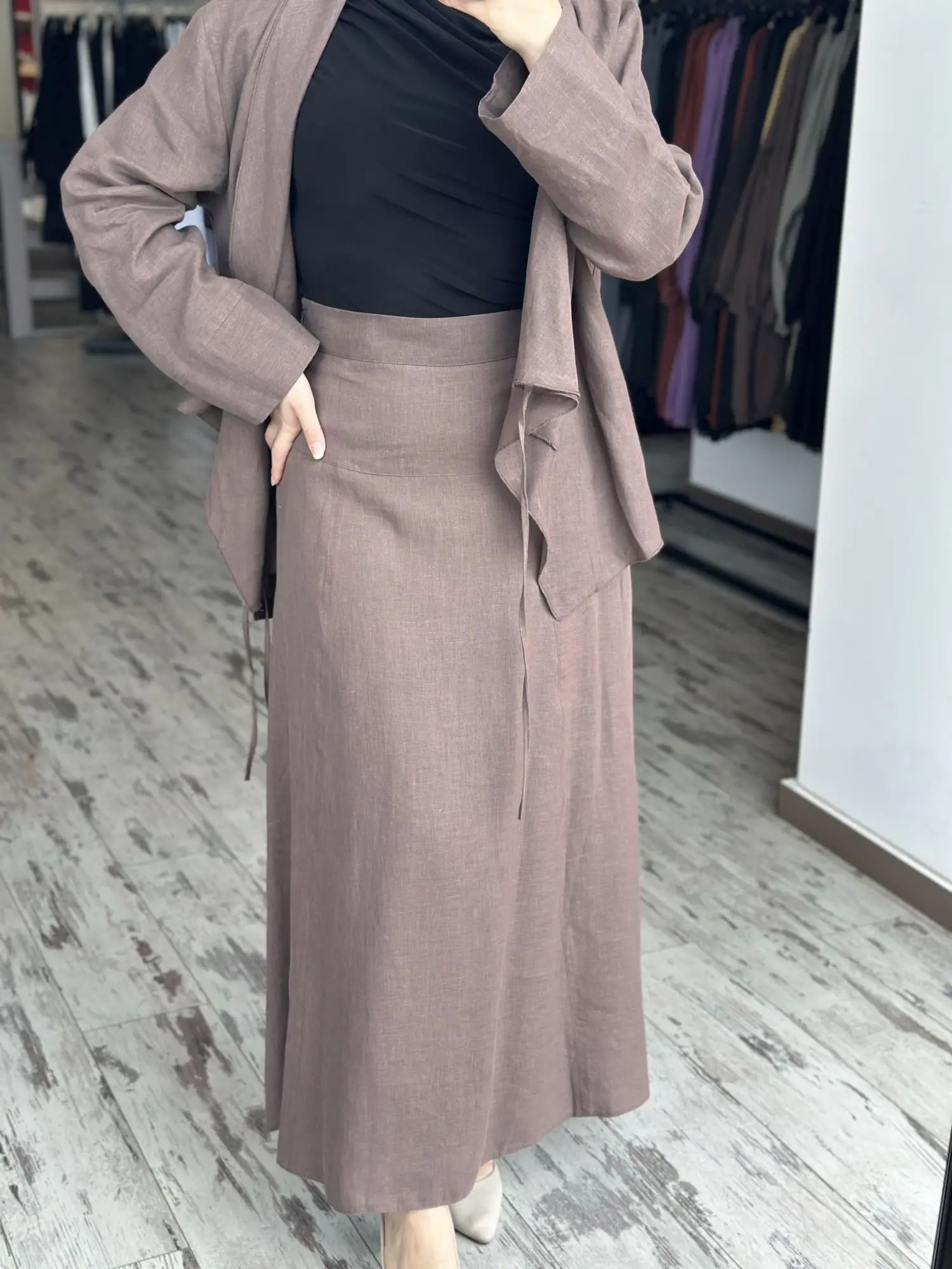 Clande Keten Kimono Etek Takım