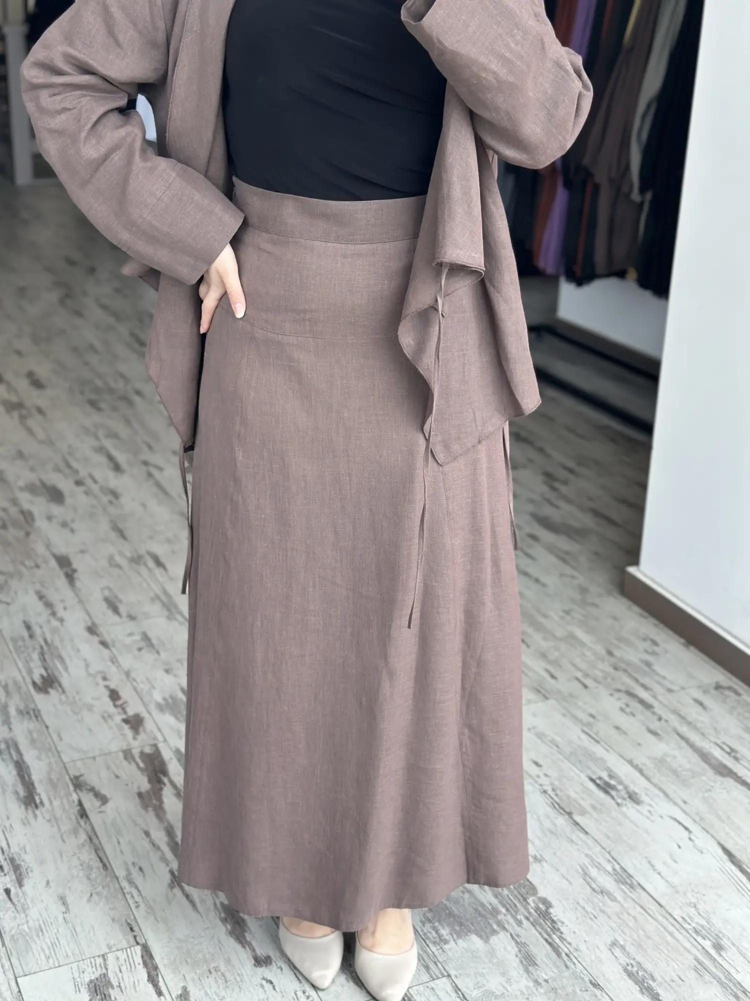 Clande Keten Kimono Etek Takım