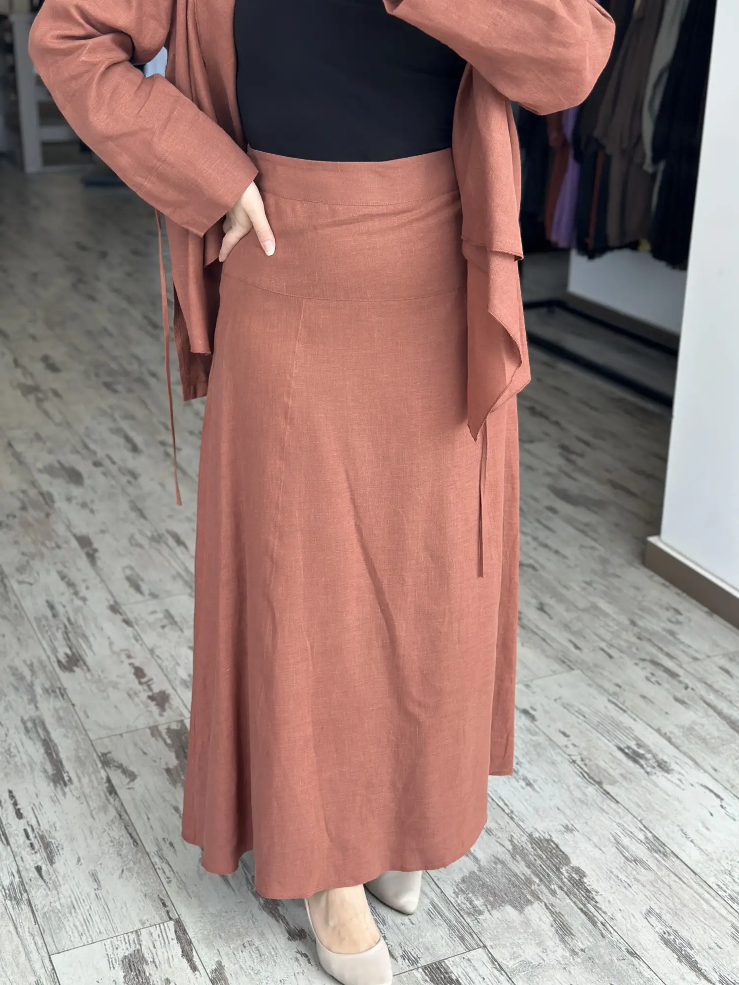 Clande Keten Kimono Etek Takım