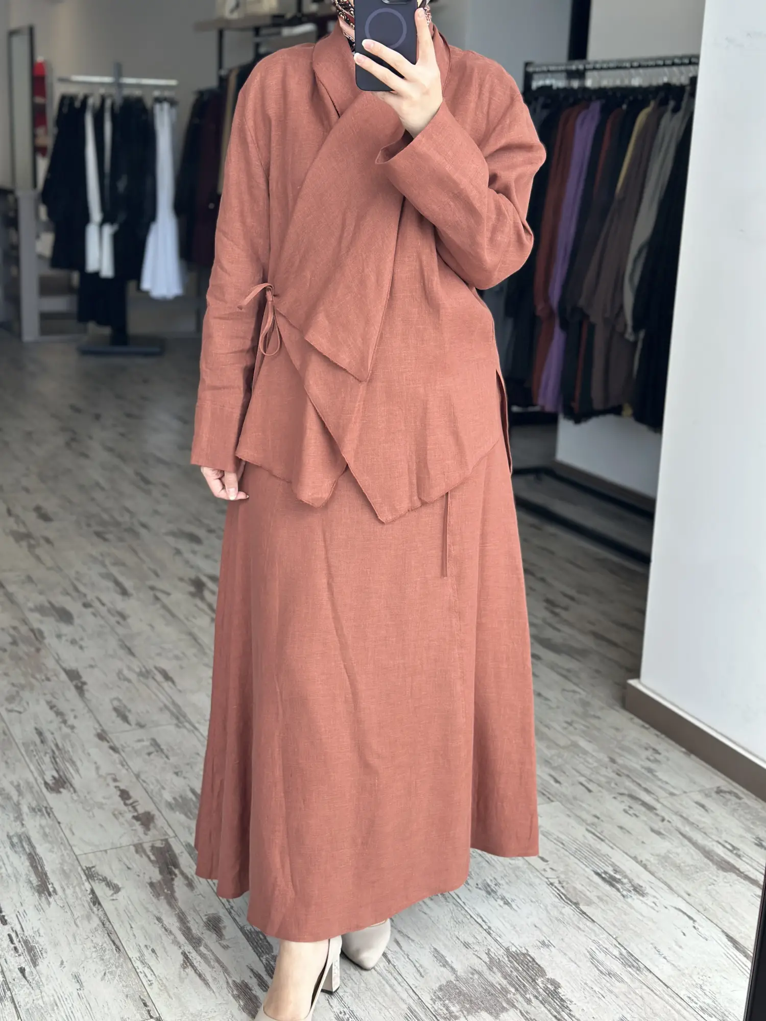 Clande Keten Kimono Etek Takım