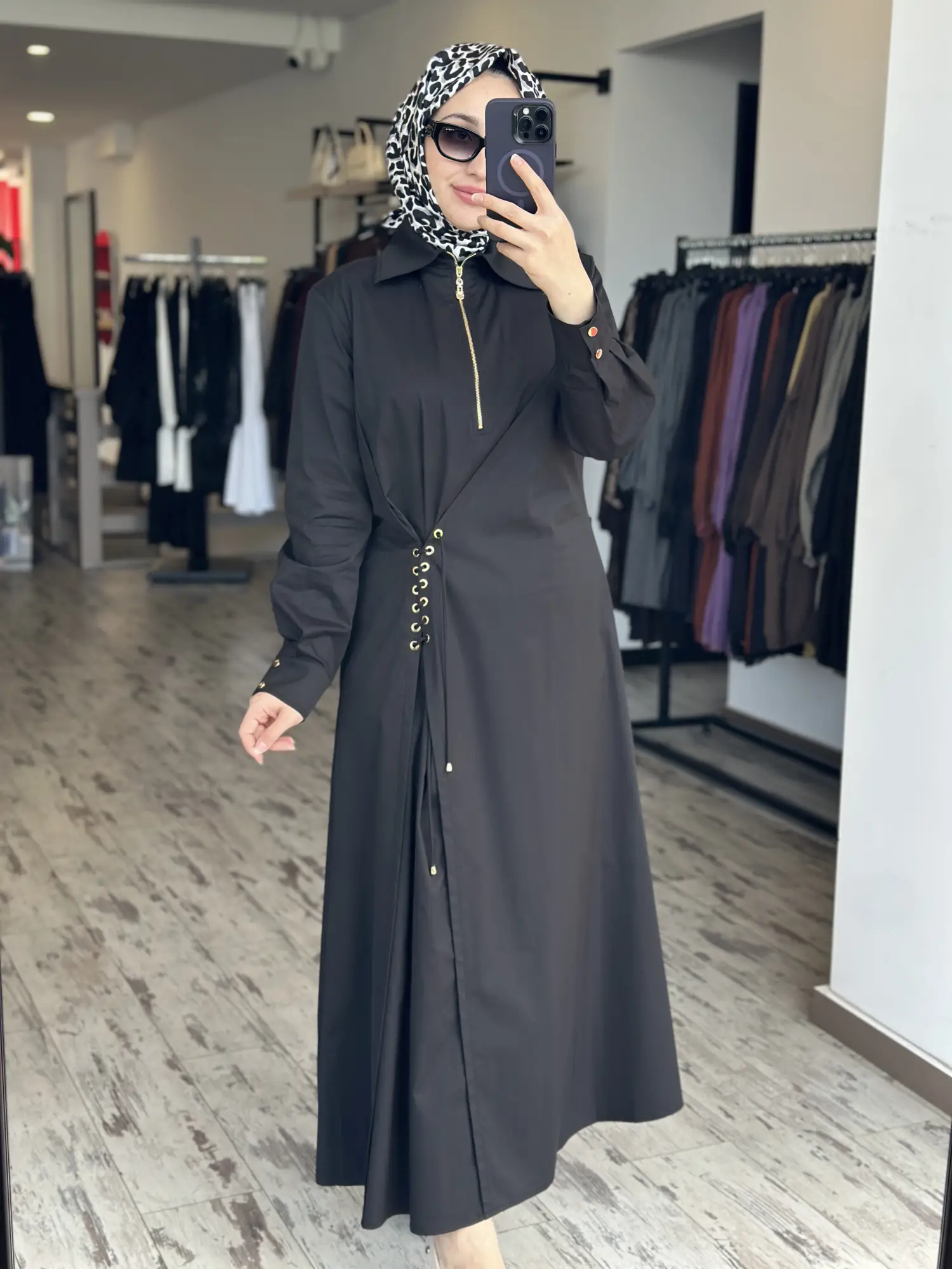 Clande Korsaj Bacık Detaylı Yaka Fermuarlı Poplin Elbise