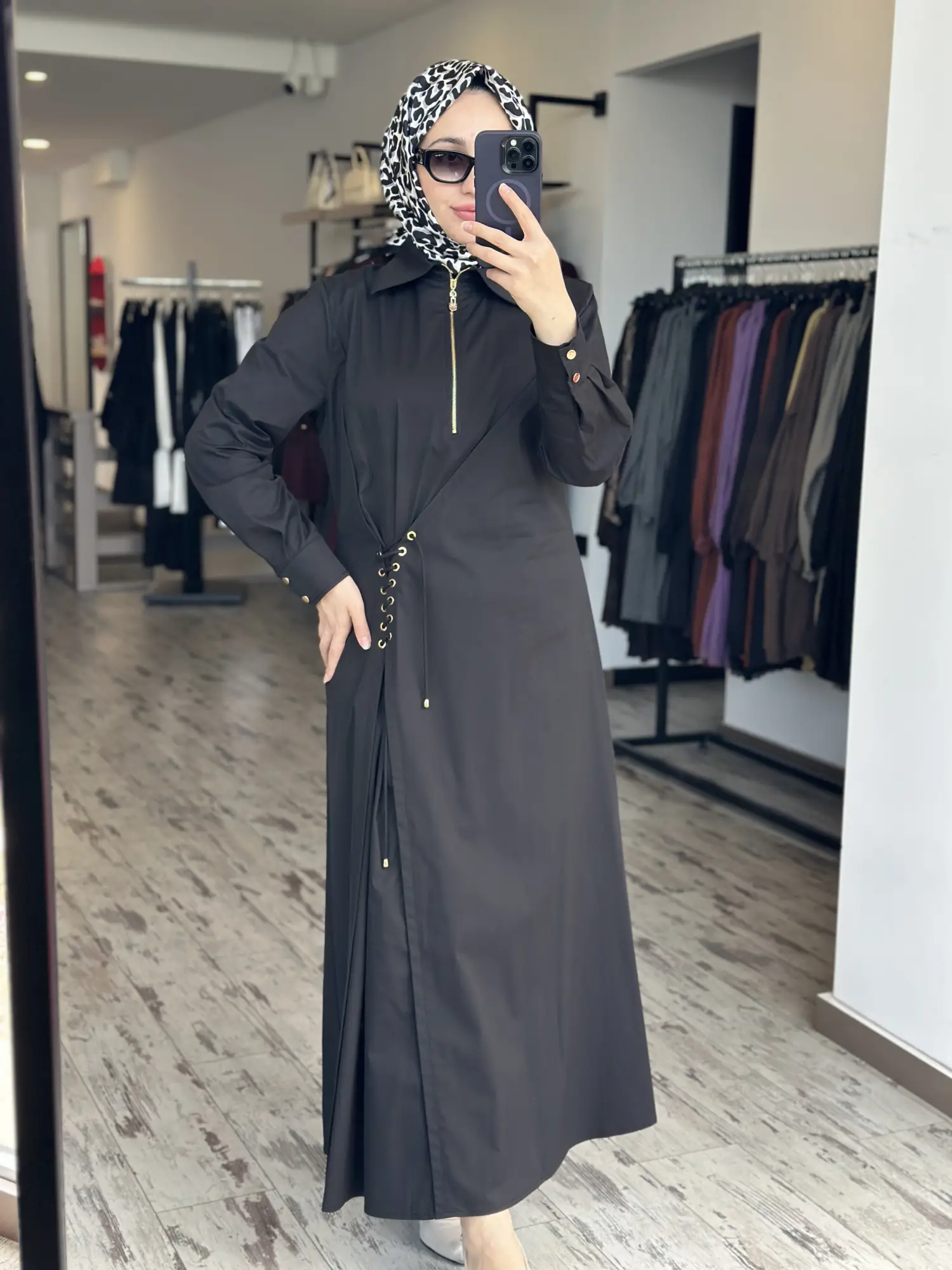 Clande Korsaj Bacık Detaylı Yaka Fermuarlı Poplin Elbise