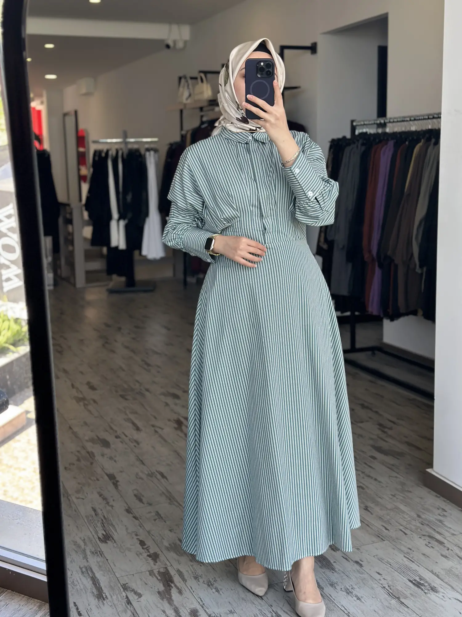 Almarwah Beli Korsajlı Çizgili Yarasa Kol Elbise 303909