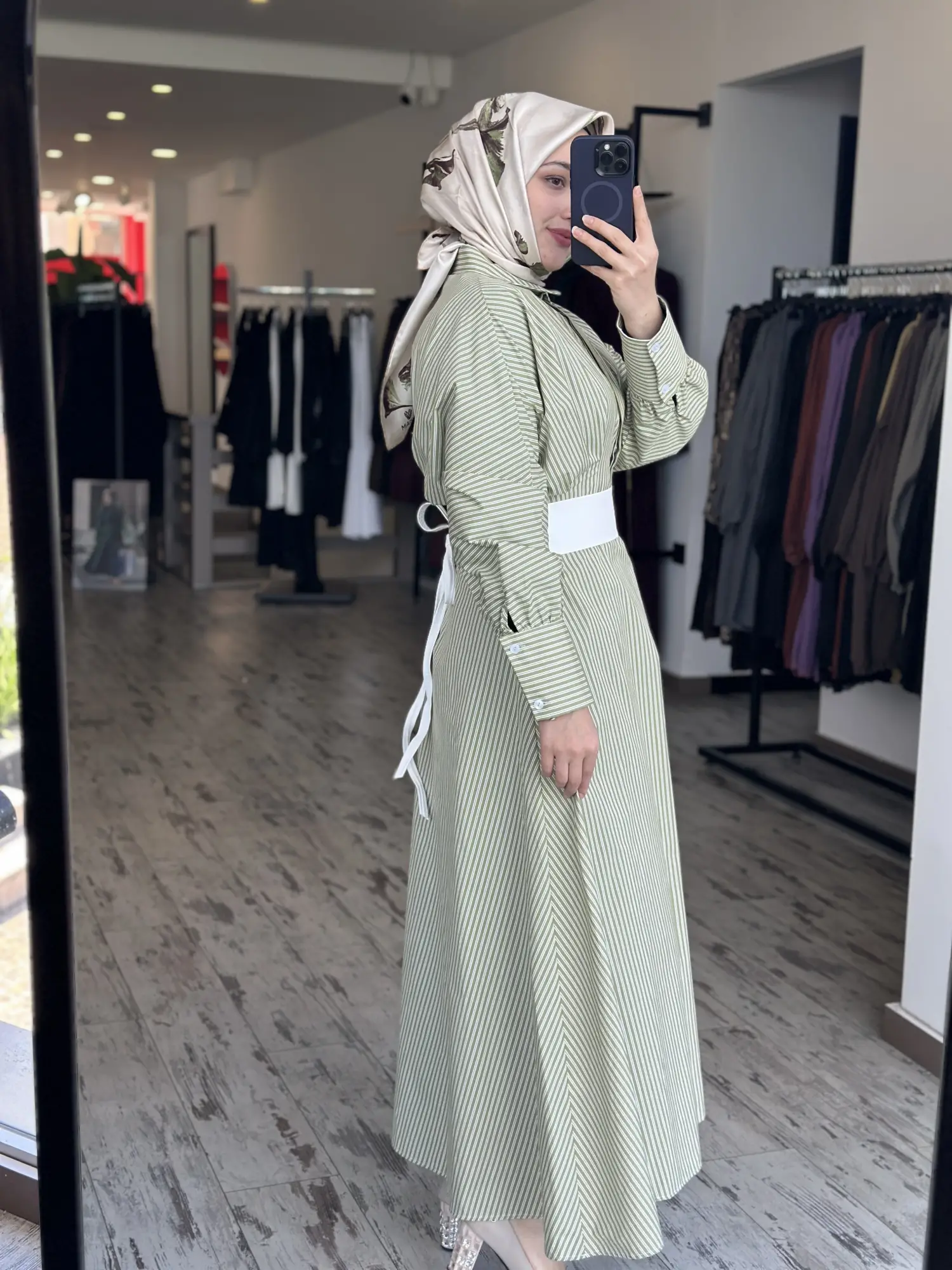 Almarwah Beli Korsajlı Çizgili Yarasa Kol Elbise 303909