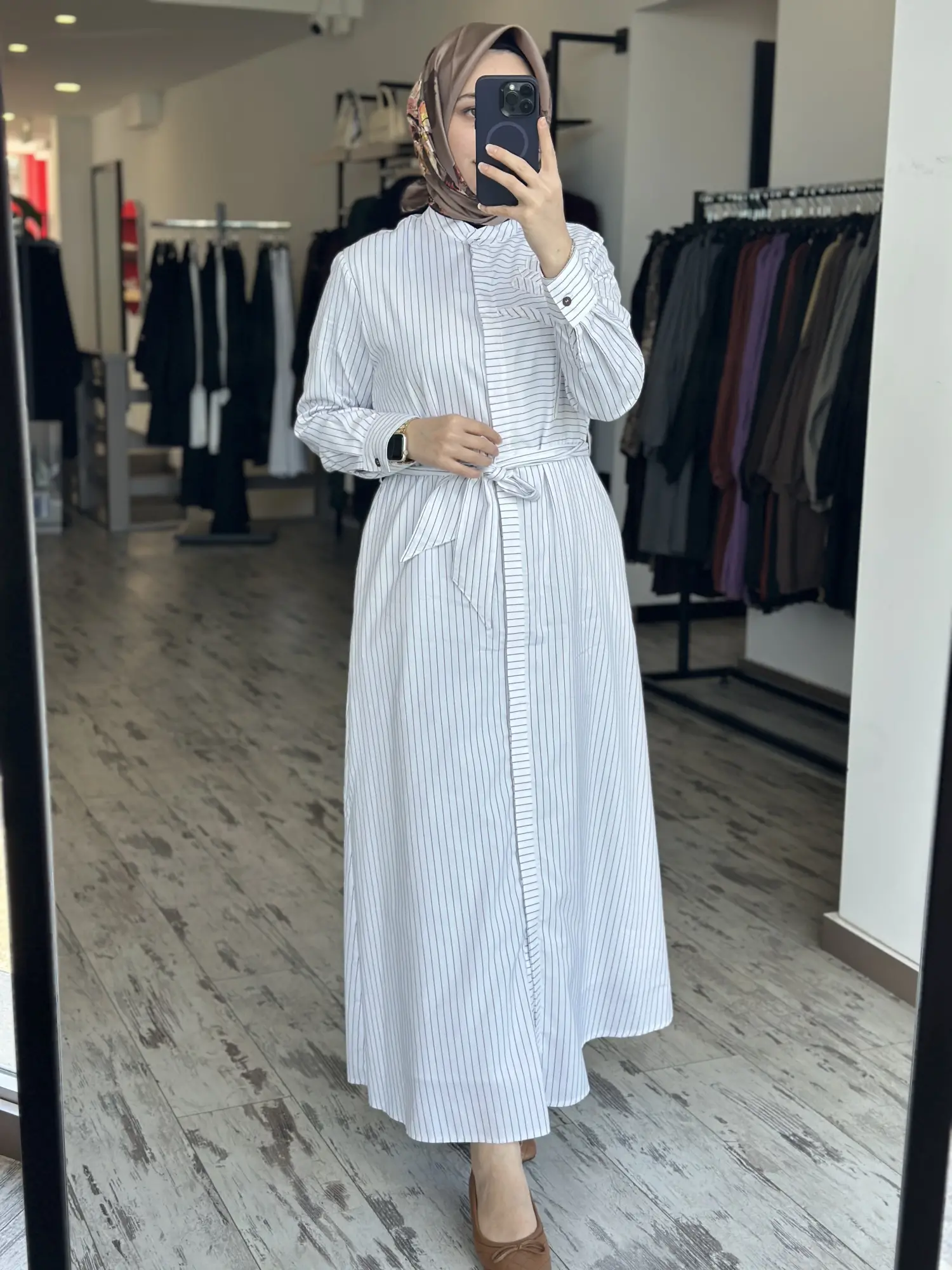 Kayra Çizgili Patlı Gömlek Elbise KA23065