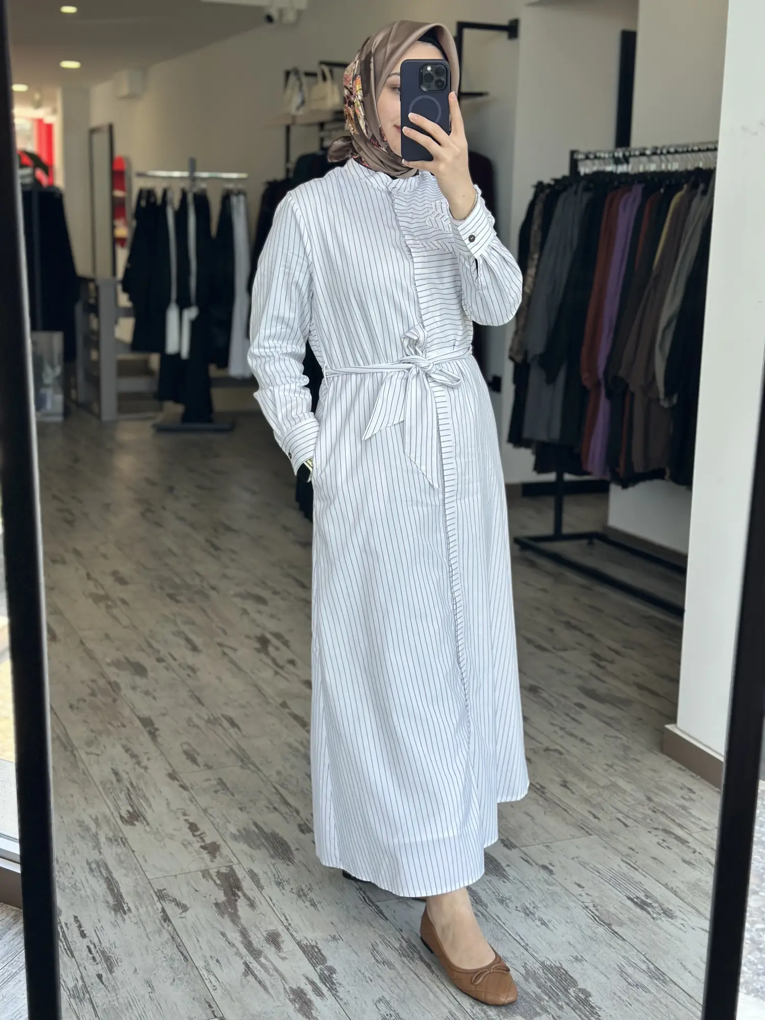 Kayra Çizgili Patlı Gömlek Elbise KA23065