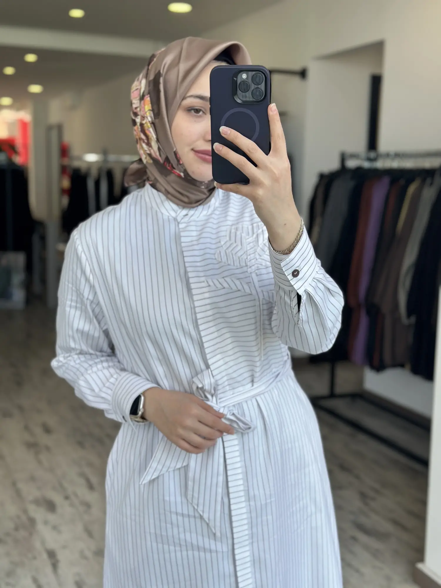 Kayra Çizgili Patlı Gömlek Elbise KA23065