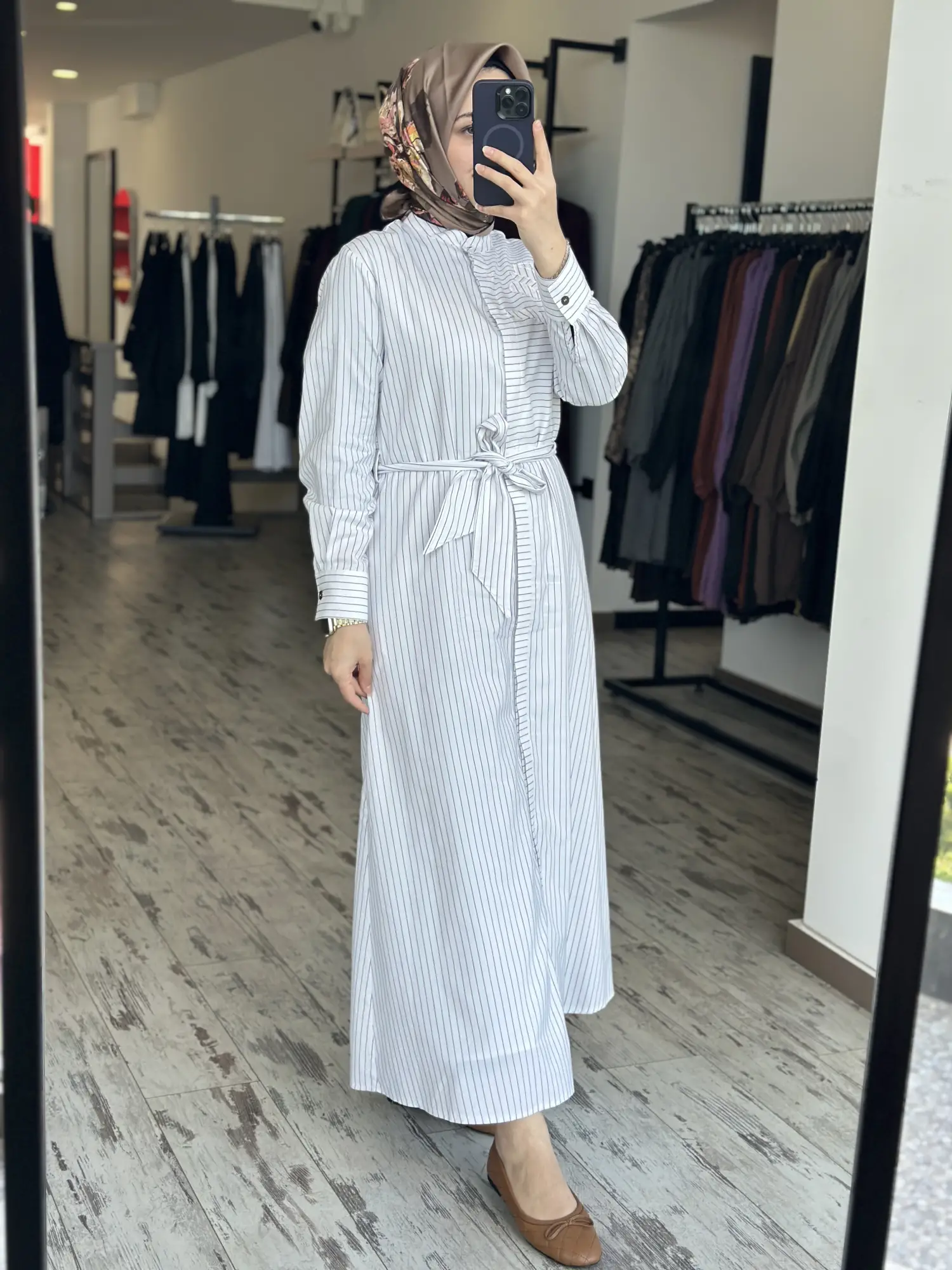 Kayra Çizgili Patlı Gömlek Elbise KA23065