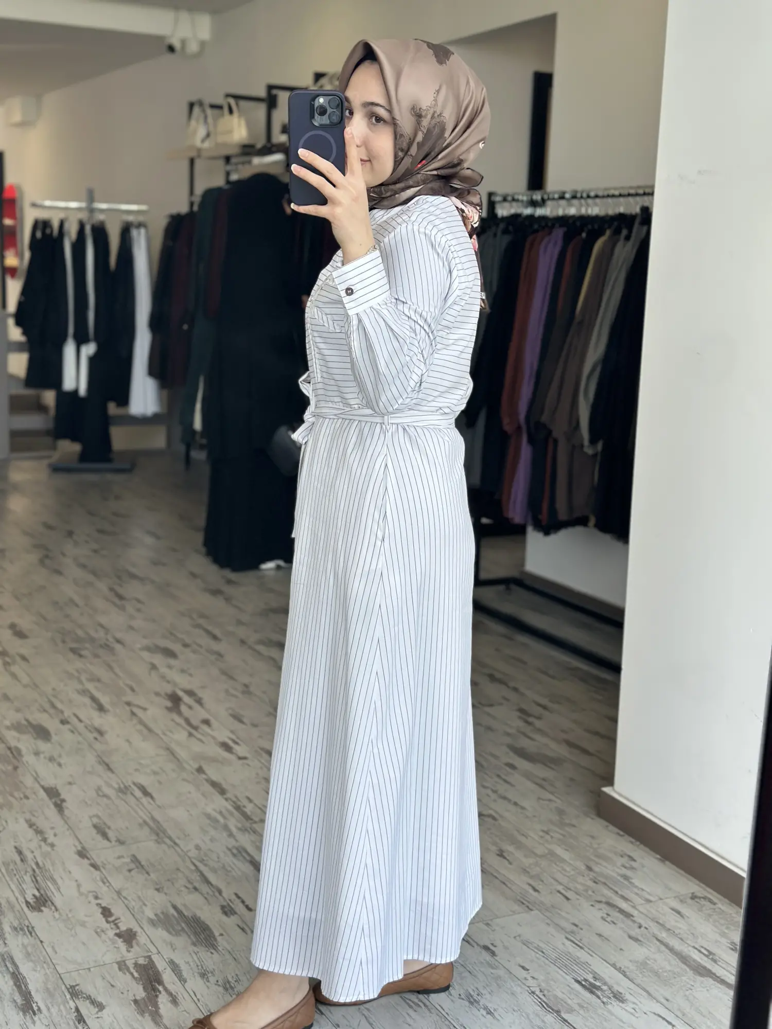 Kayra Çizgili Patlı Gömlek Elbise KA23065